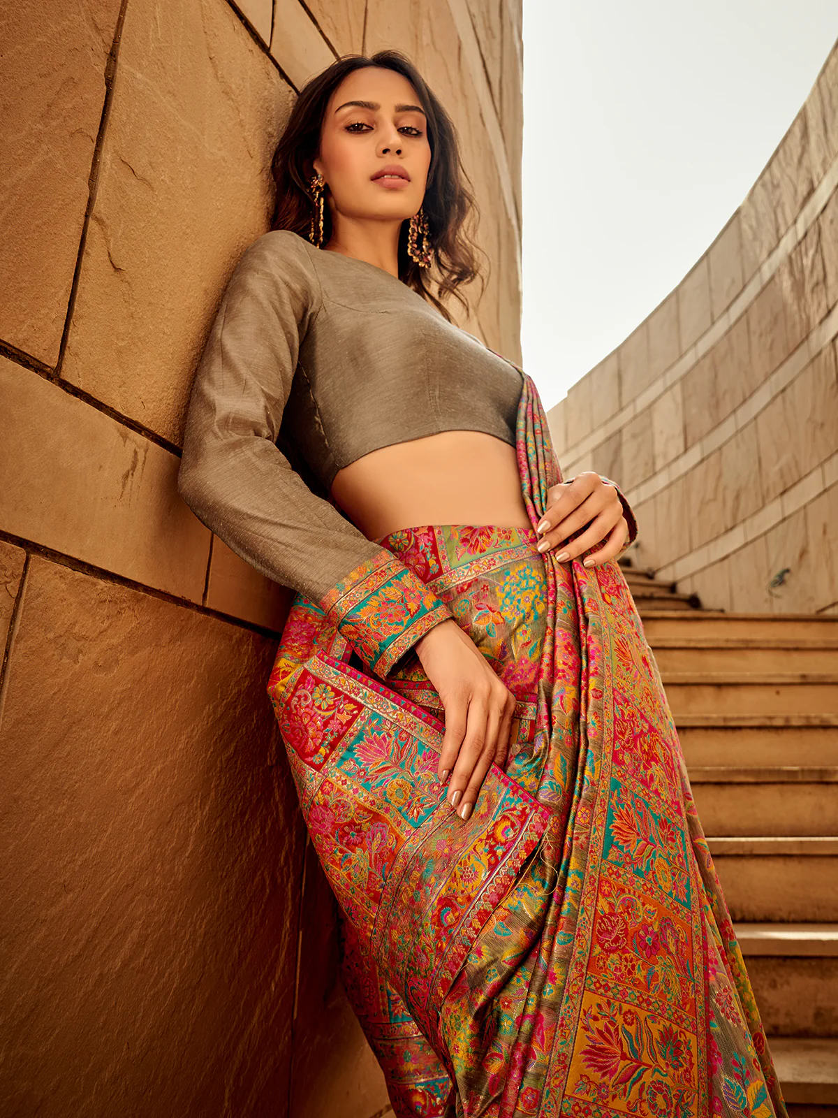 Odette Beige Kashmiri Handloom Woven Saree For Women - Image 3
