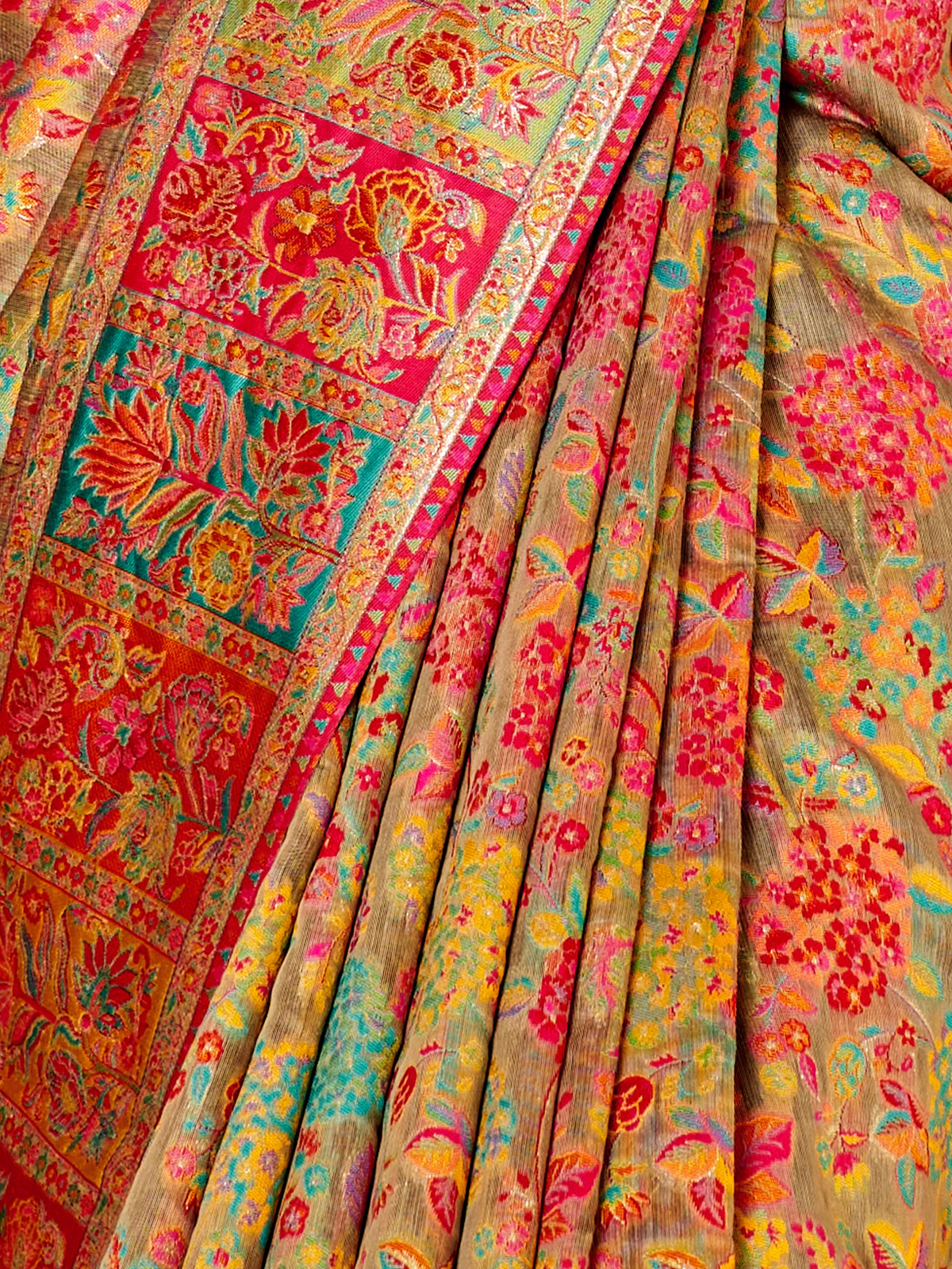 Odette Beige Kashmiri Handloom Woven Saree For Women - Image 5