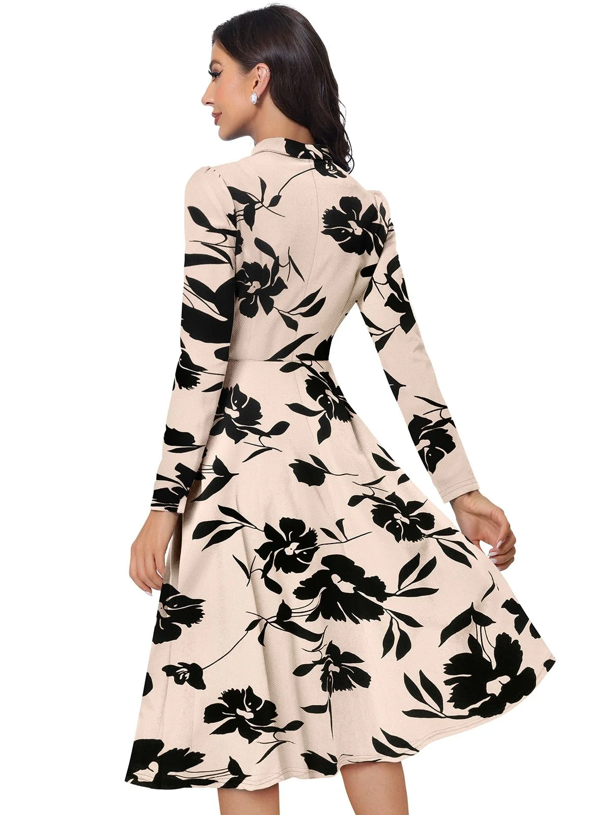 Odette Beige Knit Printed Dress For Women - Image 5
