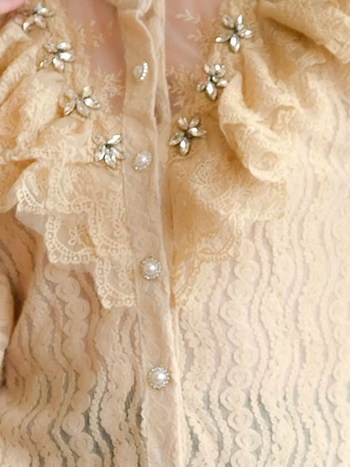 Odette Beige Lace Textured Top For Women - Image 6