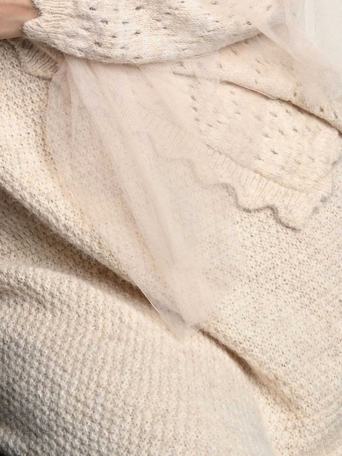 Odette Beige Light Wool Long Lace Dress For Women - Image 4