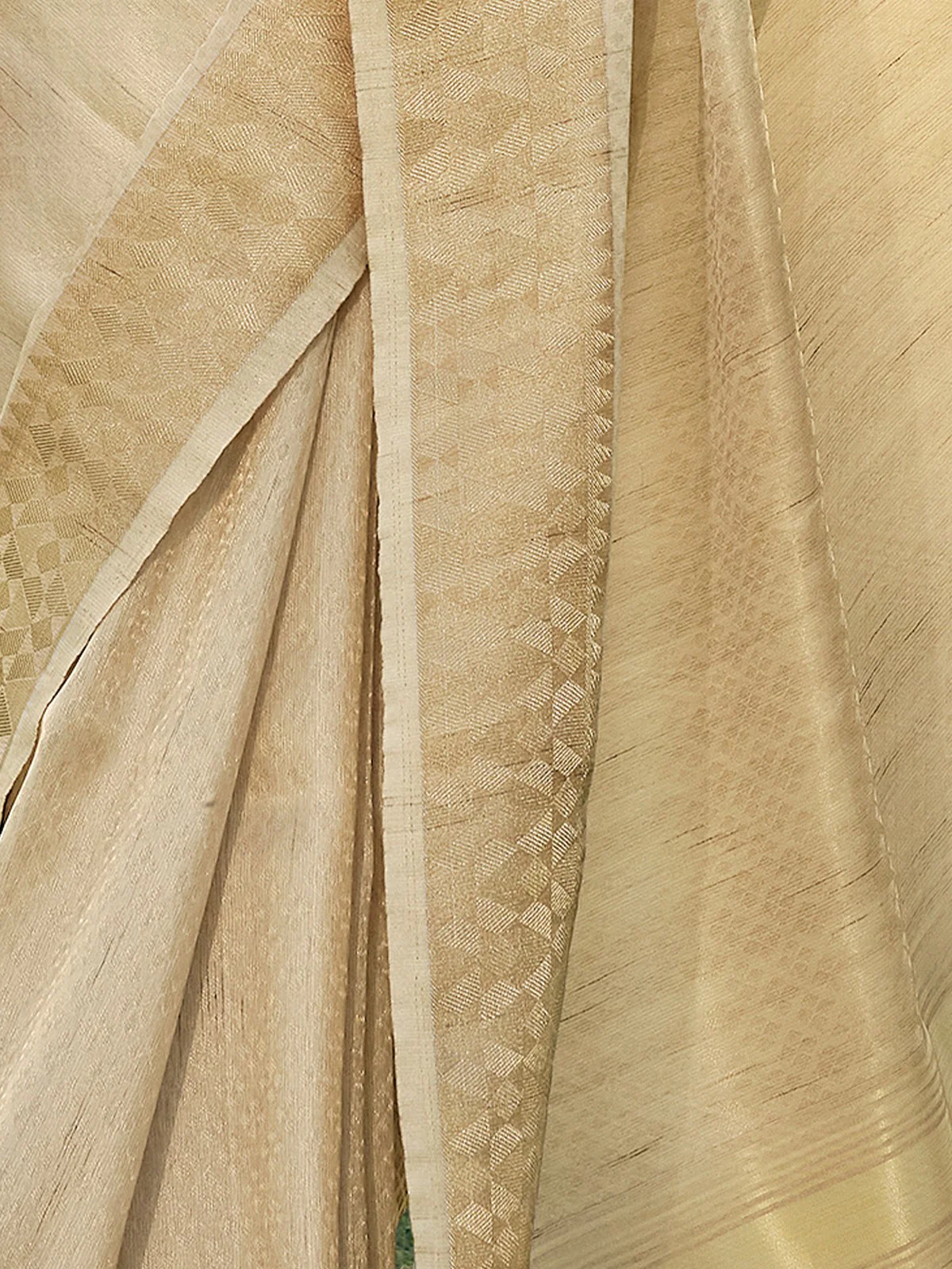 Odette Beige Linen Tissue Saree for Women With Unstitched Blouse - Image 4