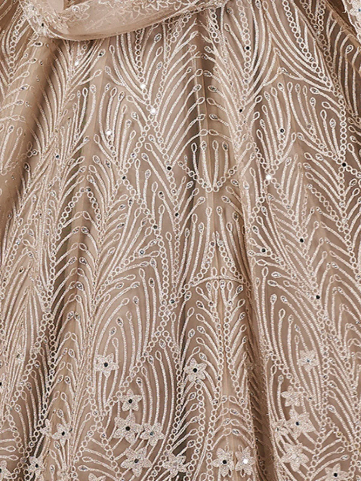 Odette Beige Net Embroidered Stitched Gown For Women - Image 5