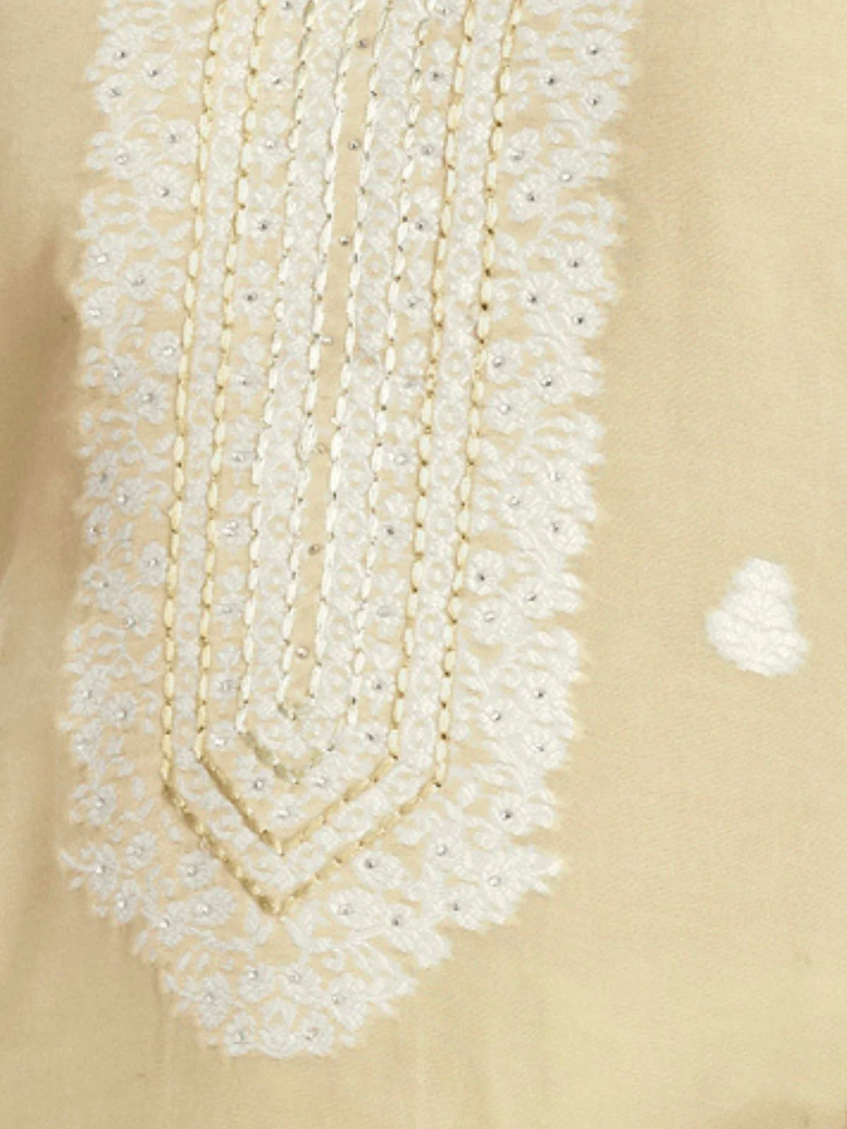 Odette Beige Organza Embroidered Semi-Stitched Kurta Set For Women - Image 3