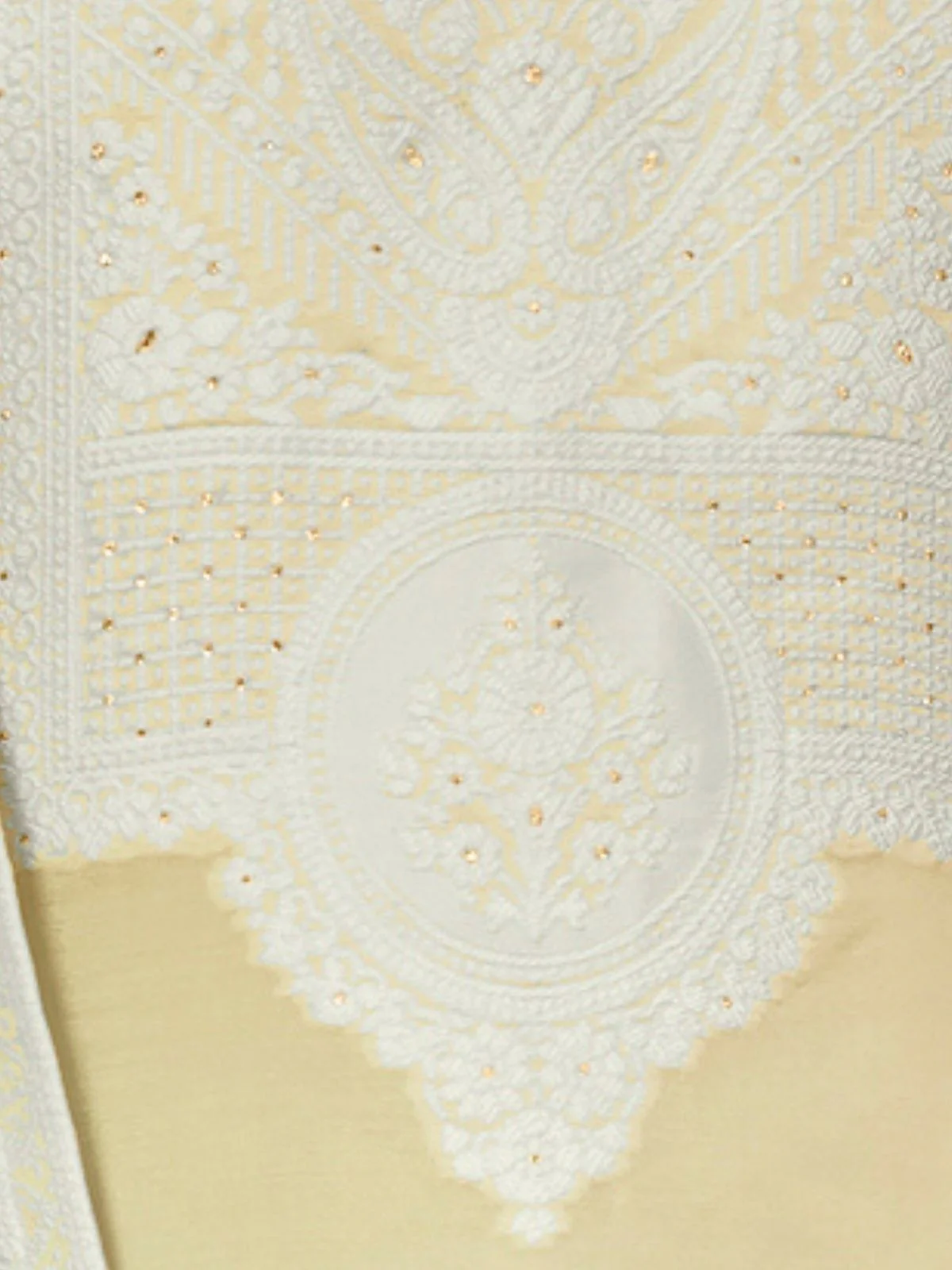 Odette Beige Organza Embroidered Semi-Stitched Kurta Set For Women - Image 3