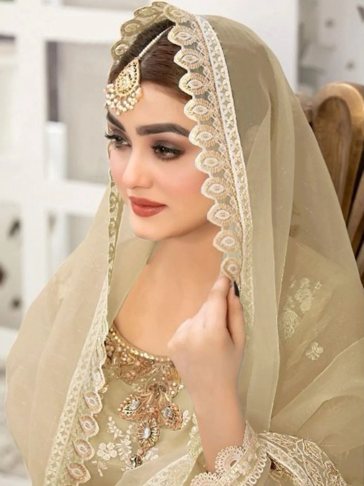 Odette Beige Organza Embroidered Semi-Stitched Kurta Set For Women - Image 2