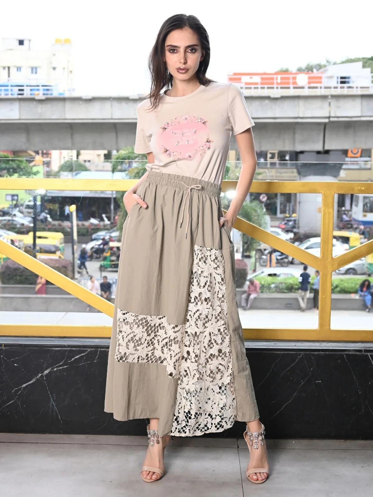 Odette Beige Polyester Jersey Printed T-Shirt For Women - Image 2