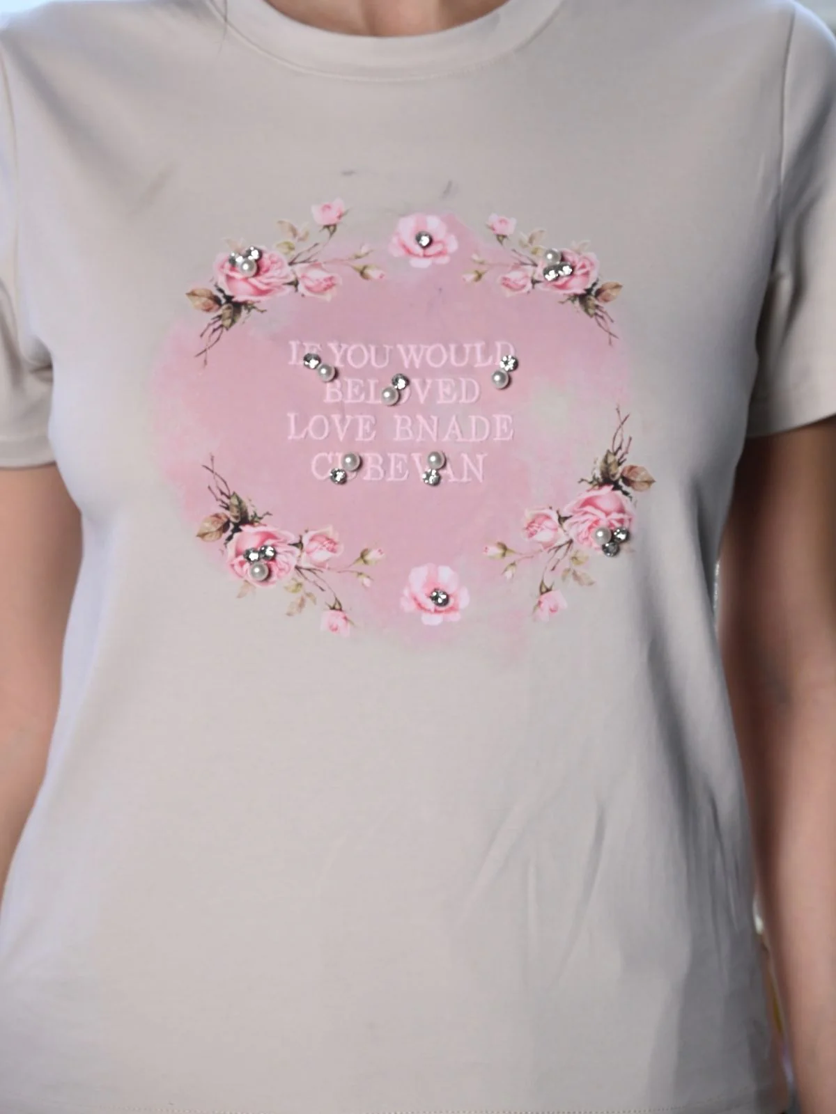 Odette Beige Polyester Jersey Printed T-Shirt For Women - Image 5