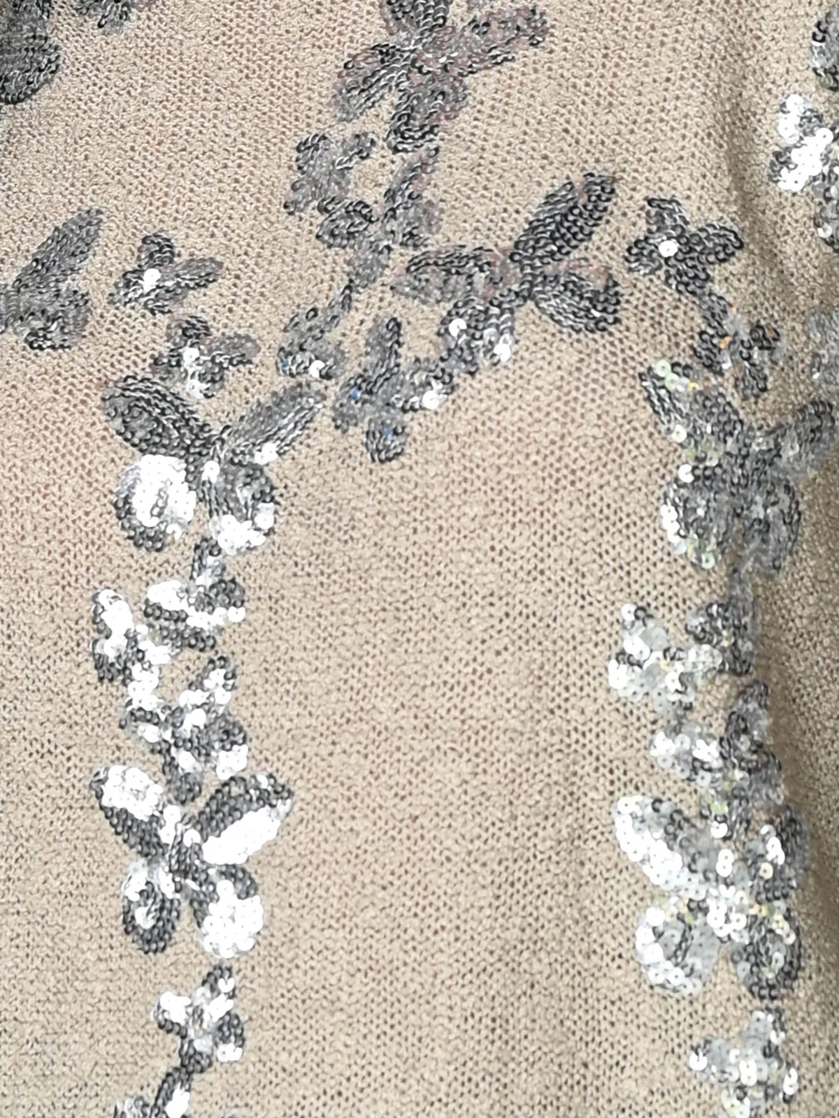 Odette Beige Polyester Mesh Embellished Top For Women - Image 6