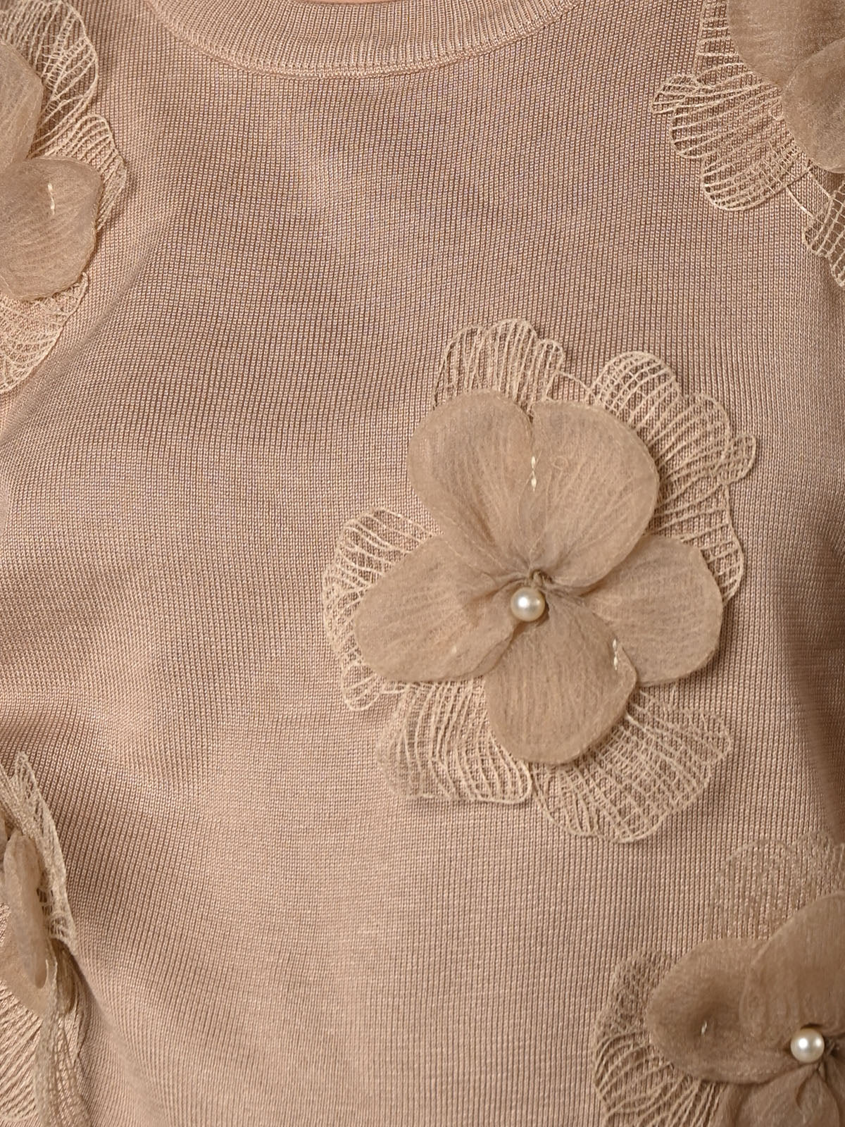 Odette Beige Polyester Rib Knitted Sweater Top For Women - Image 5