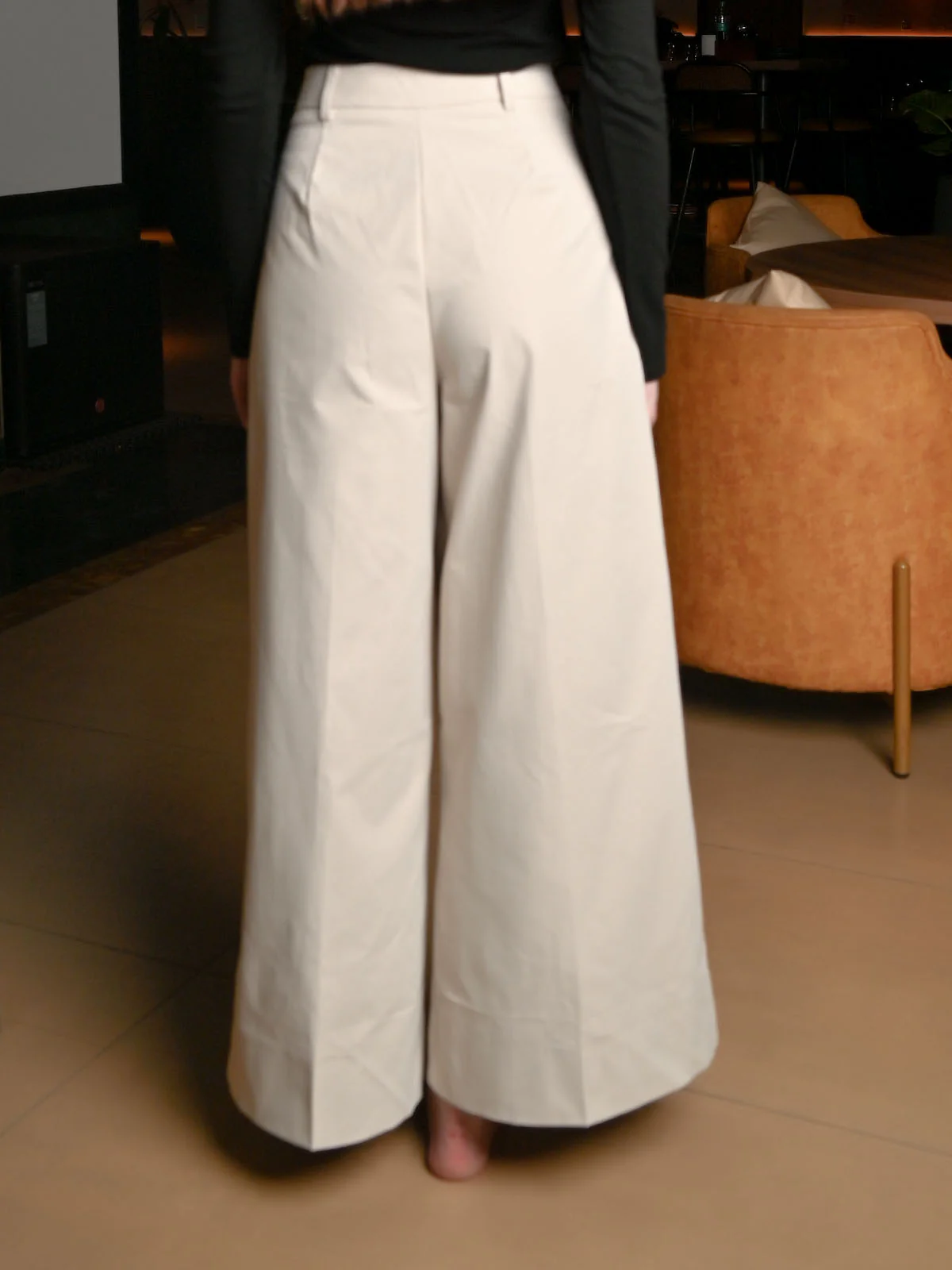 Odette Beige Polyester Solid Wide Leg Trouser For Women - Image 4