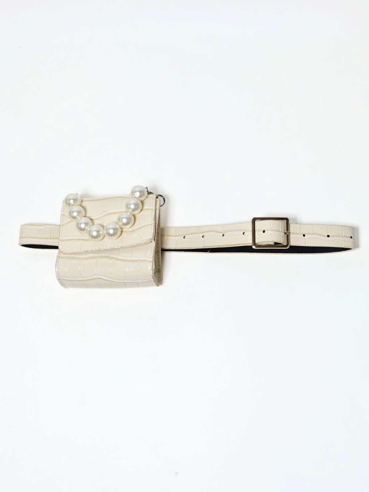 Odette Beige PU Pearl Belt Bag For Women - Image 2