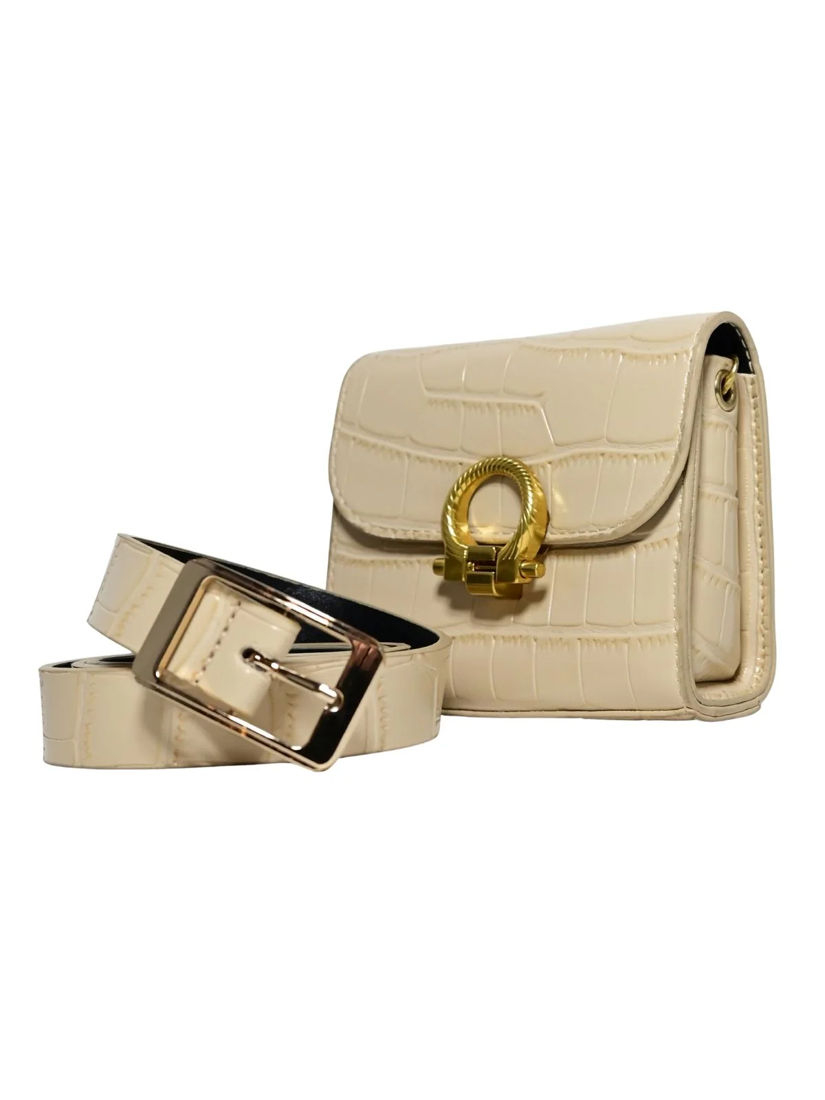 Odette Beige PU Self Design Belt Bag For Women - Image 2