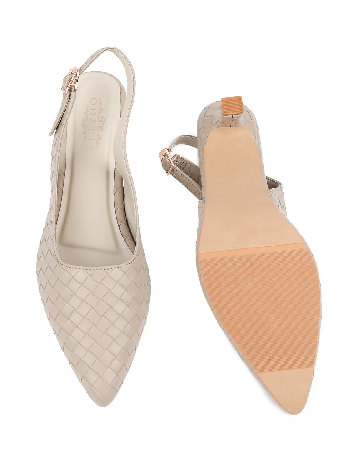 Odette Beige PU Textured Shoes For Women - Image 6