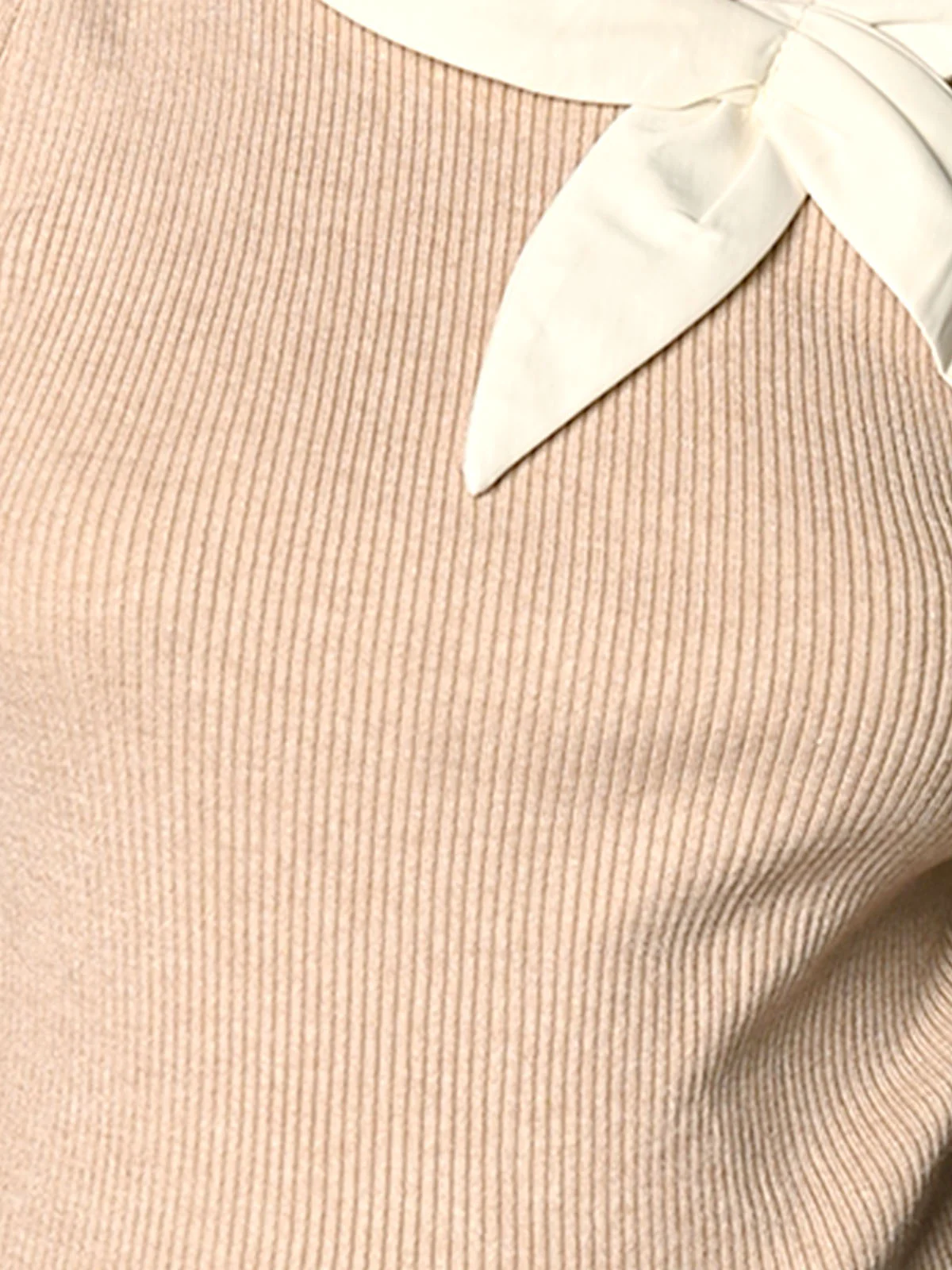 Odette Beige Ribbed Cotton Solid Full Sleeves Top For Women - Image 5