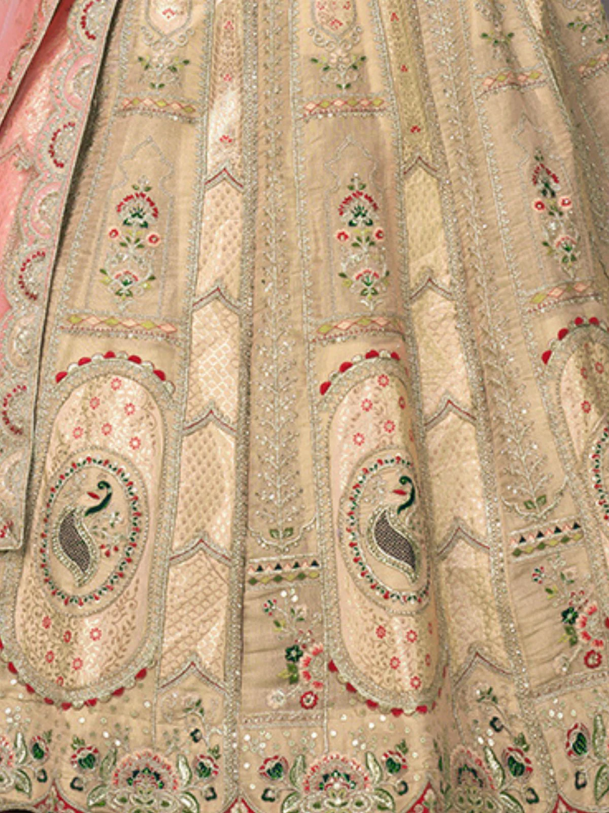 Odette Beige Silk Blend Embroidered Semi-Stitched Lehenga For Women - Image 4