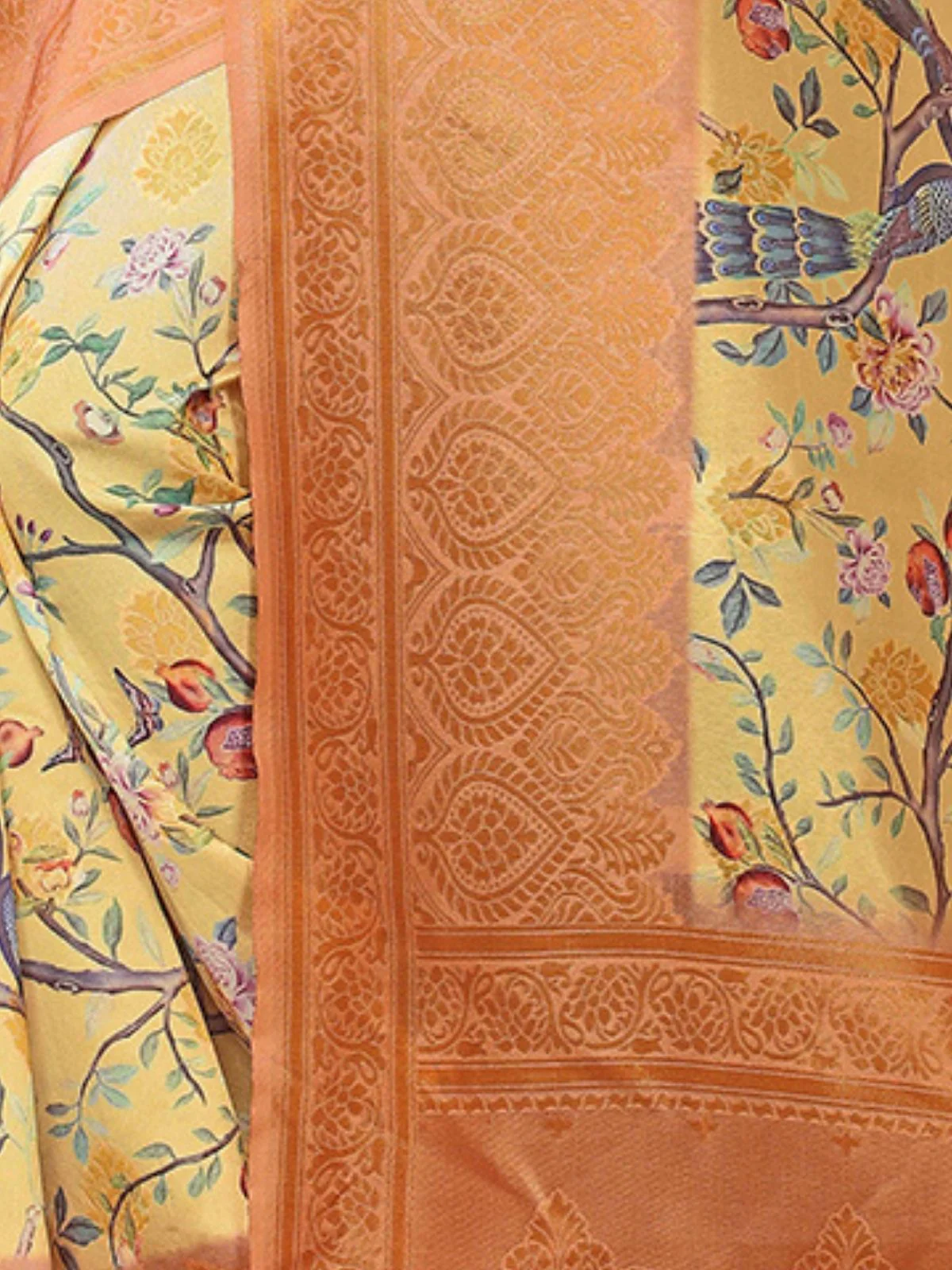 Odette Beige Silk Blend Floral Printed Saree For Women - Image 5