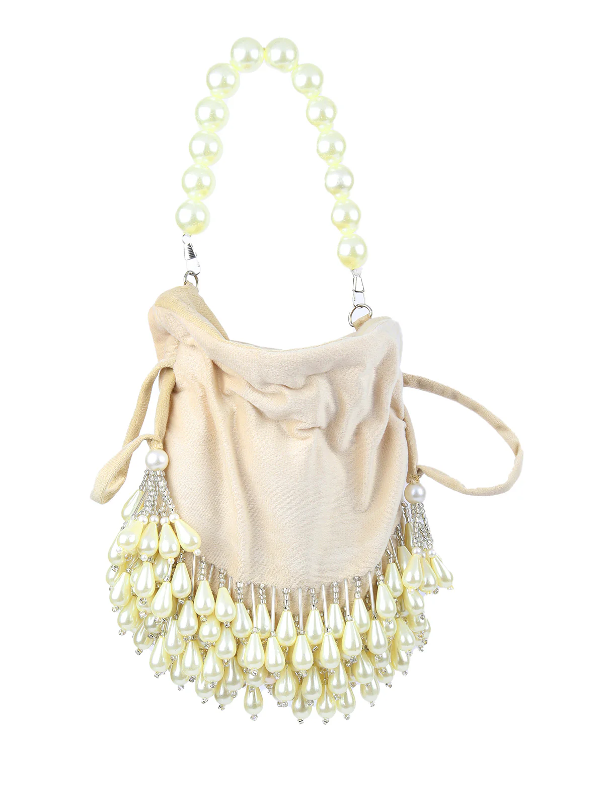 Odette Beige Suede Beads Potli For Women - Image 4