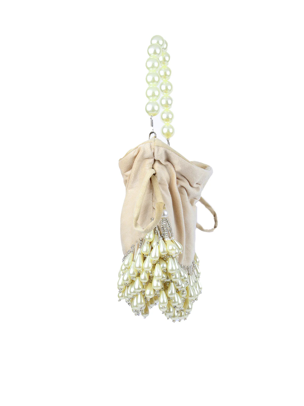 Odette Beige Suede Beads Potli For Women - Image 5