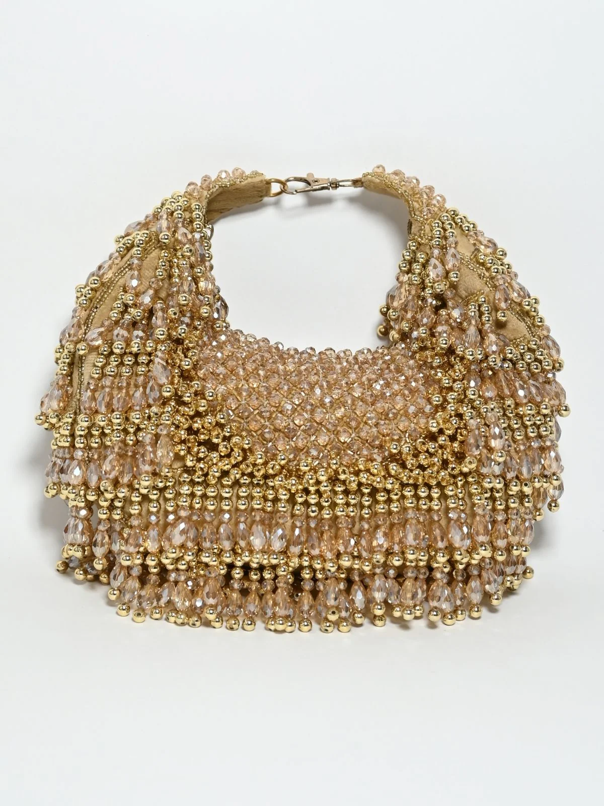 Odette Beige Suede Embellished Clutch For Women - Image 4