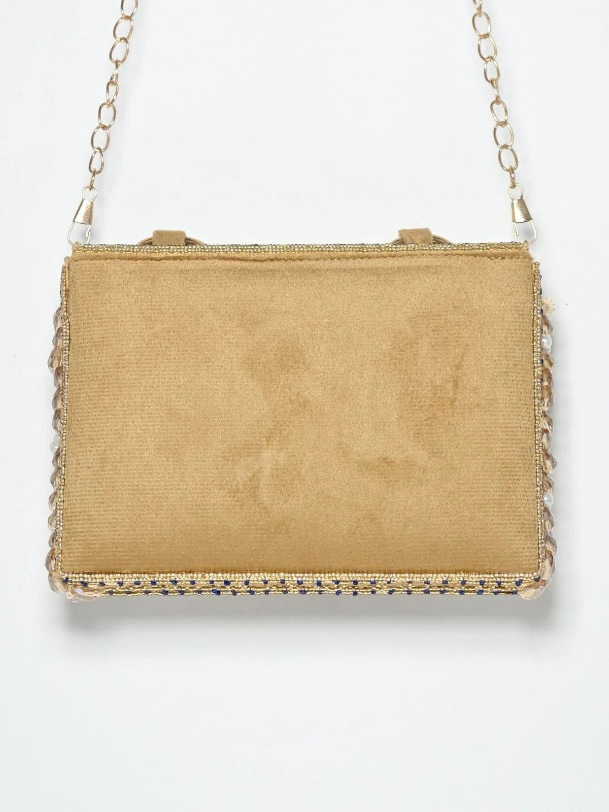 Odette Beige Suede Embellished Clutch For Women - Image 4