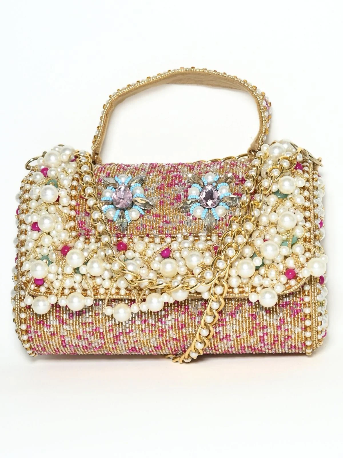 Odette Beige Suede Embellished Clutch For Women - Image 6