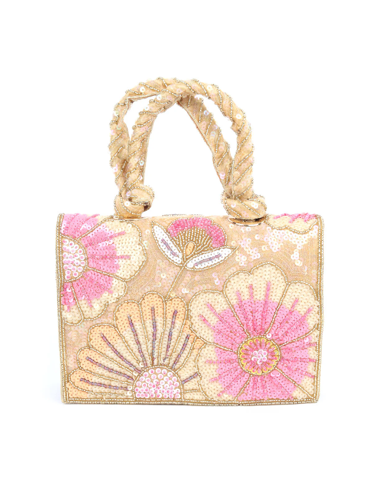 Odette Beige Suede Embellished Clutch For Women - Image 3