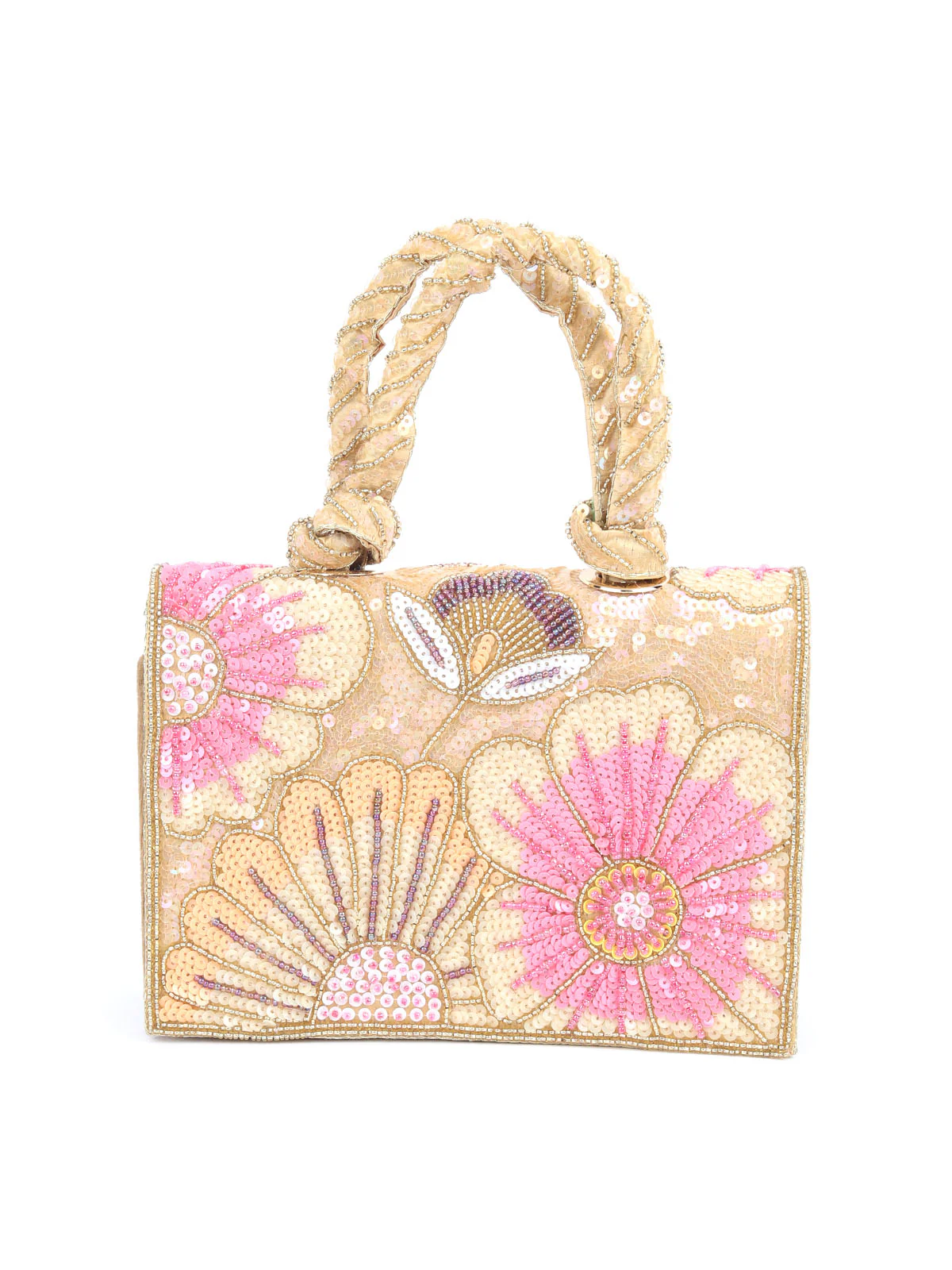 Odette Beige Suede Embellished Clutch For Women - Image 5