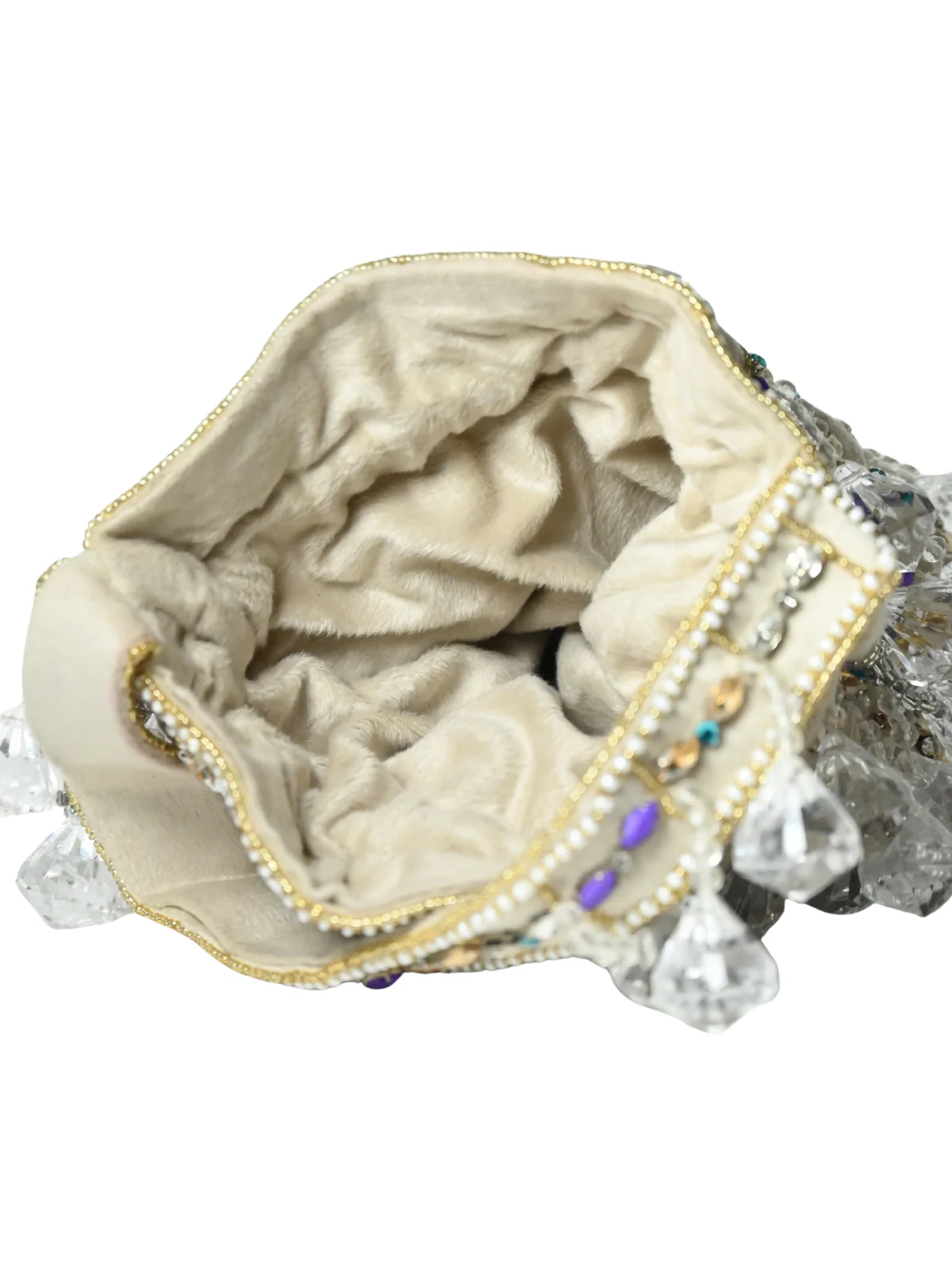 Odette Beige Suede Embellished Potli For Women - Image 7