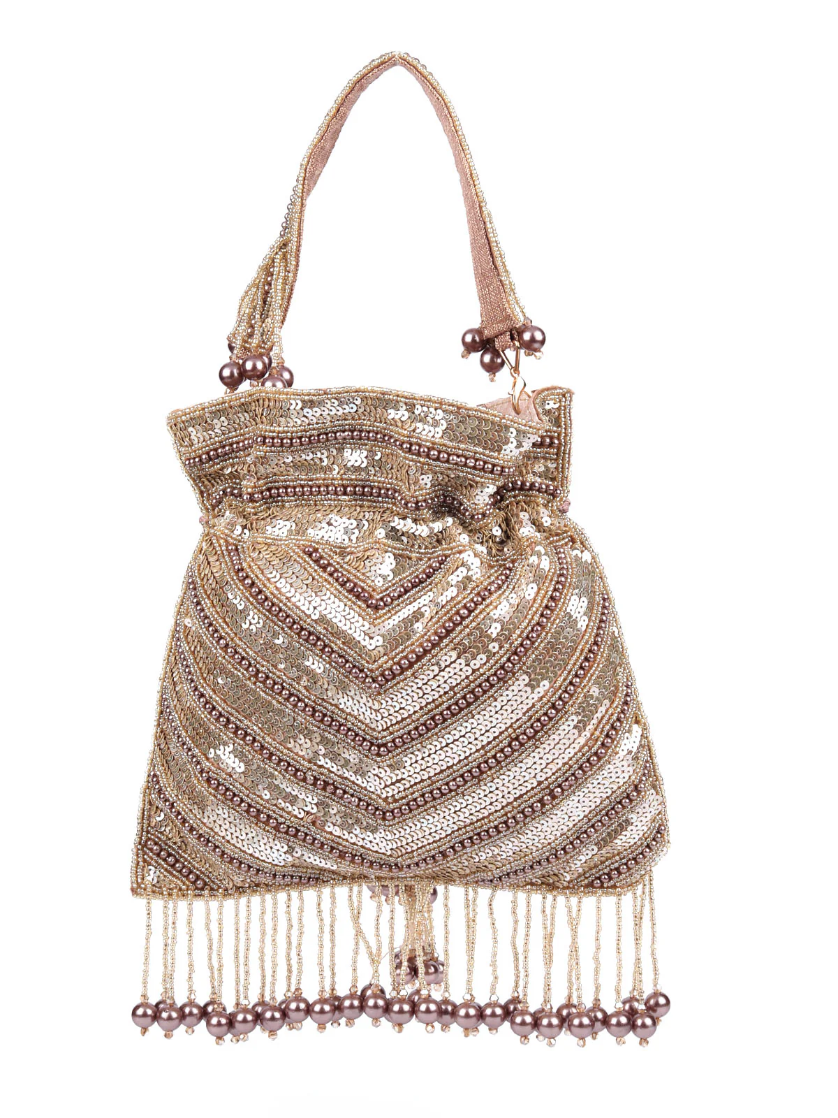 Odette Beige Suede Embellished Potli For Women - Image 5