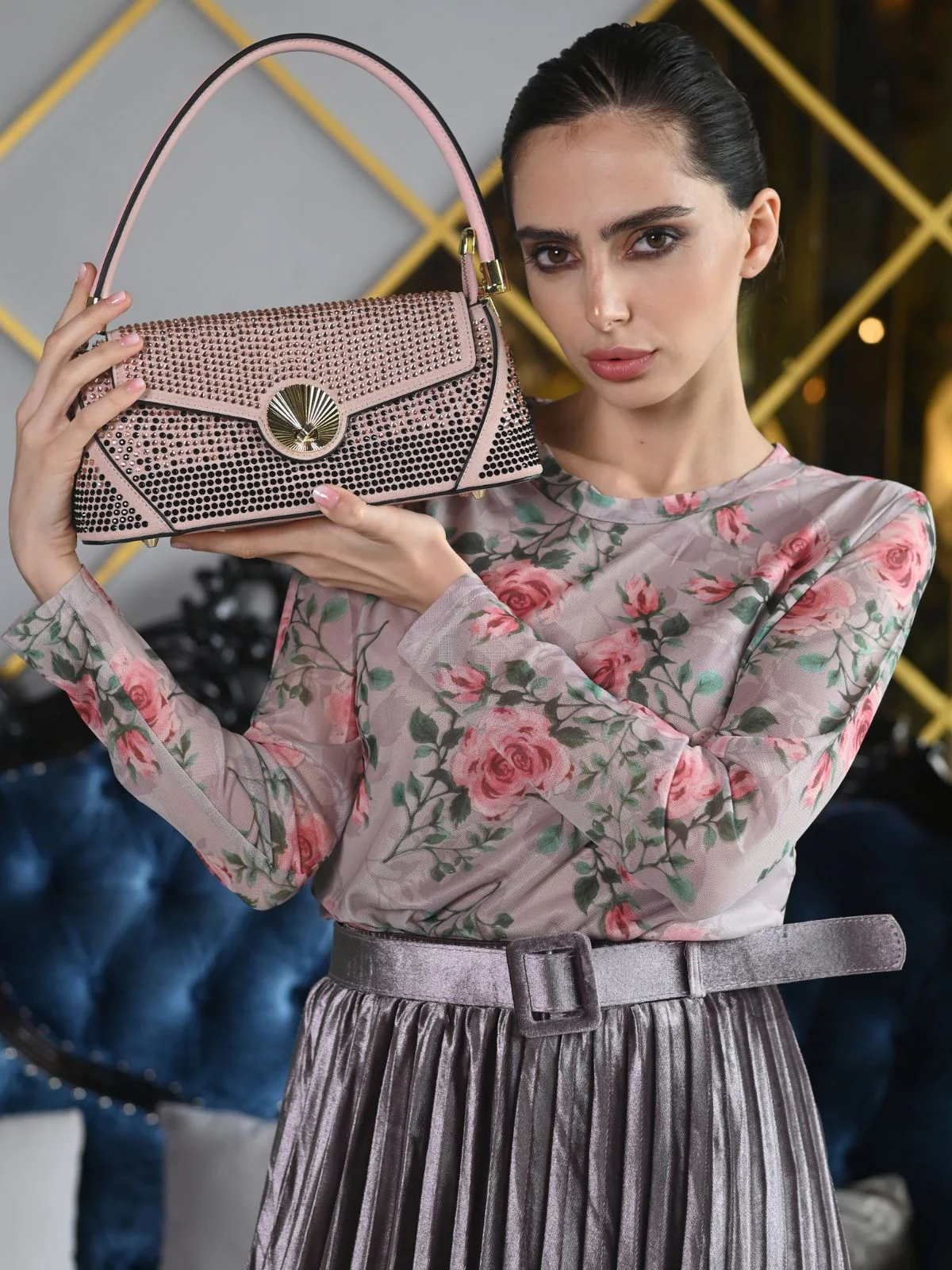 Odette Beige Textured Hand Bag For Women