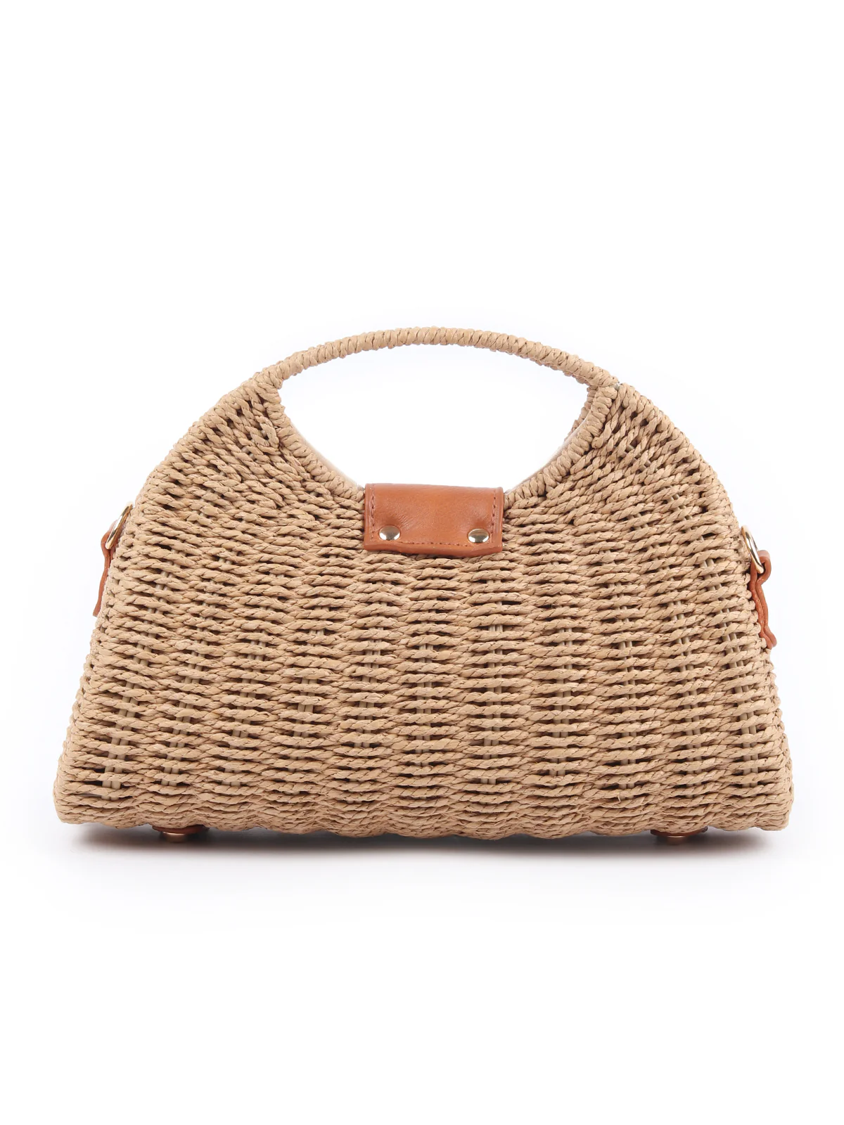 Odette Beige Textured Jute Evening Clutch For Women - Image 5