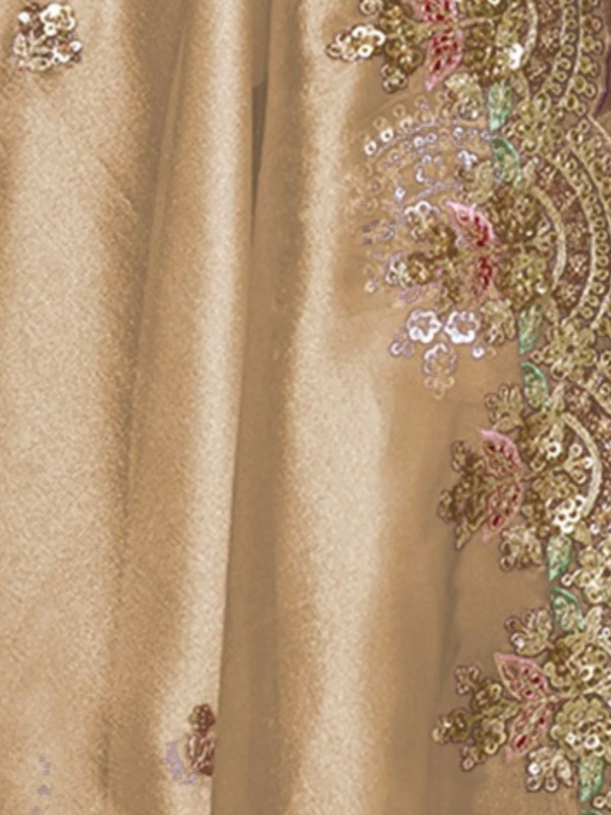 Odette Beige Tissue Embellished Saree For Women - Image 5
