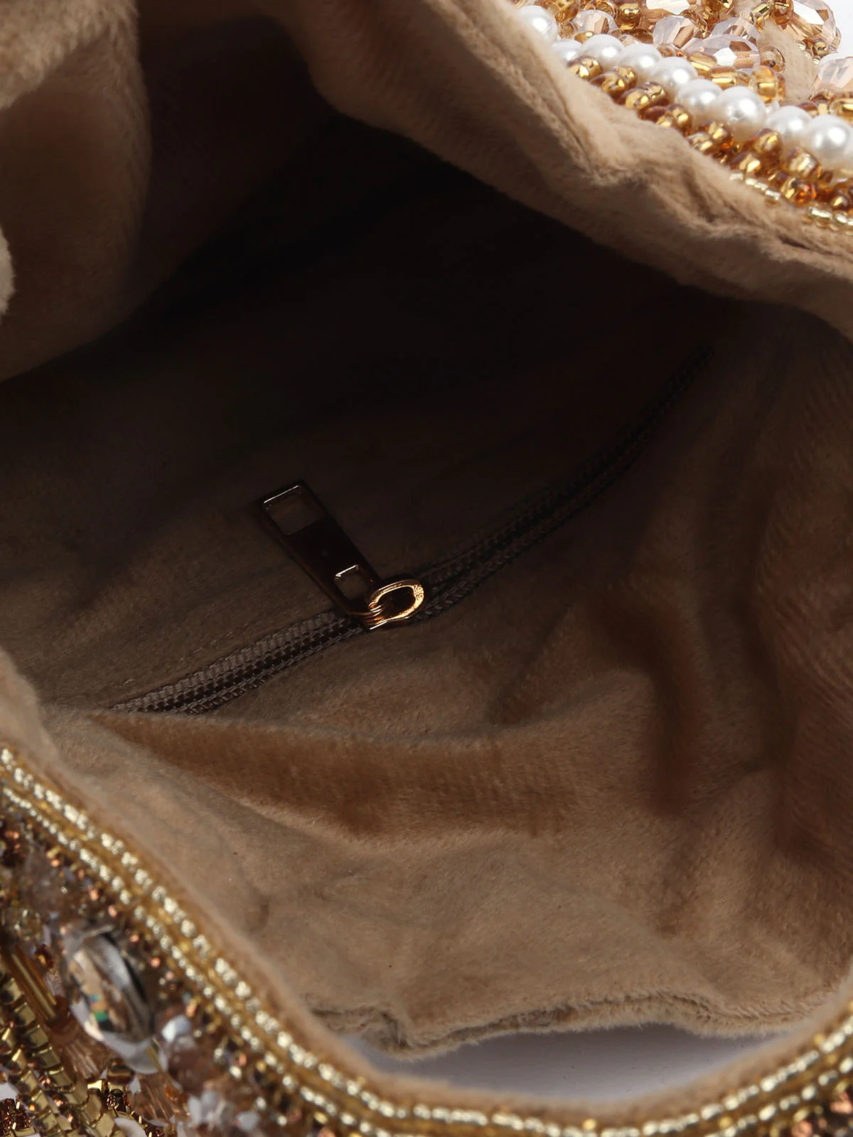 Odette Beige Velvet Embellished Clutch For Women - Image 6