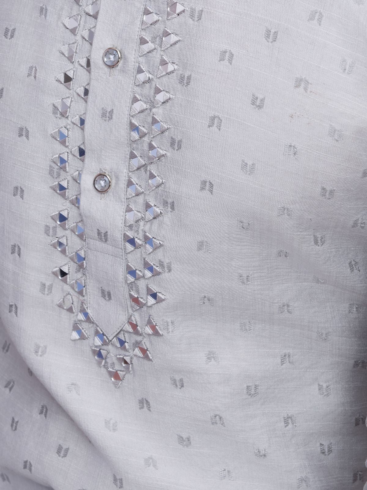 Odette Beige Viscose Rayon Mirror Work Stitched Kurta For Men - Image 7