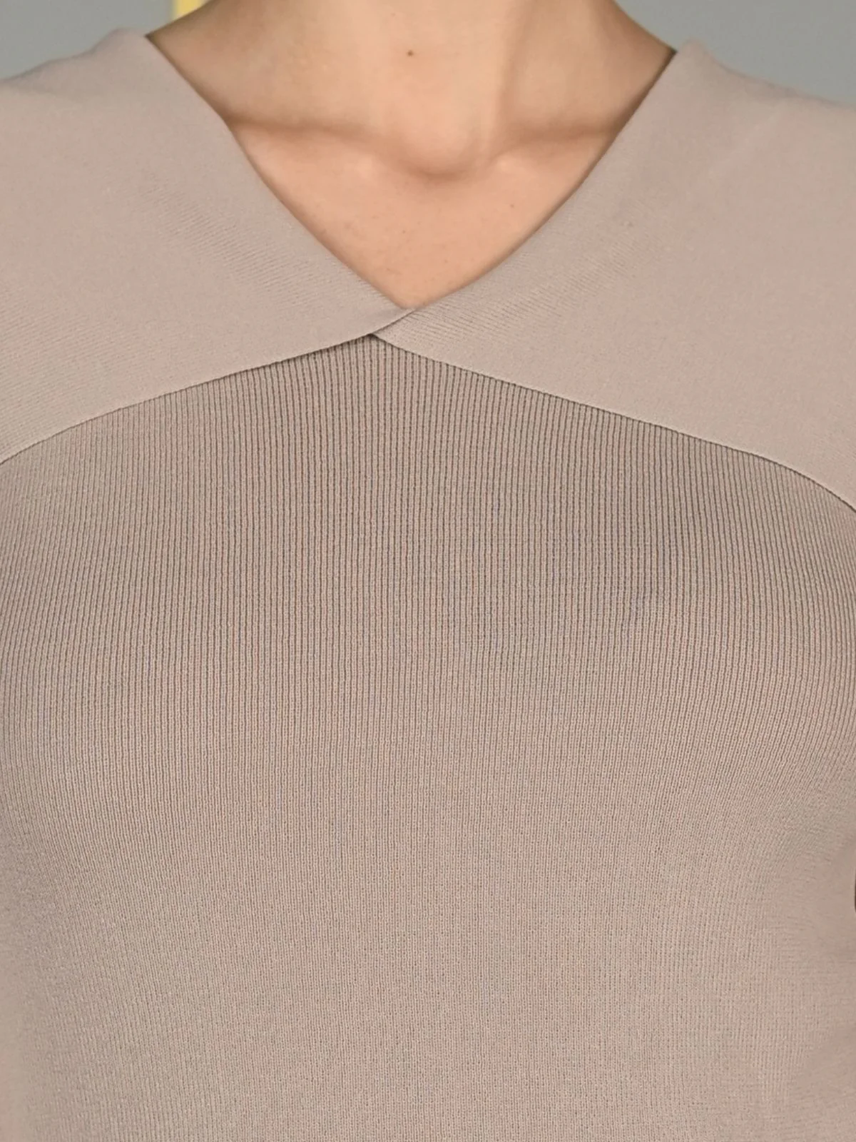Odette Beige Viscose Rib Lycra Top For Women - Image 5