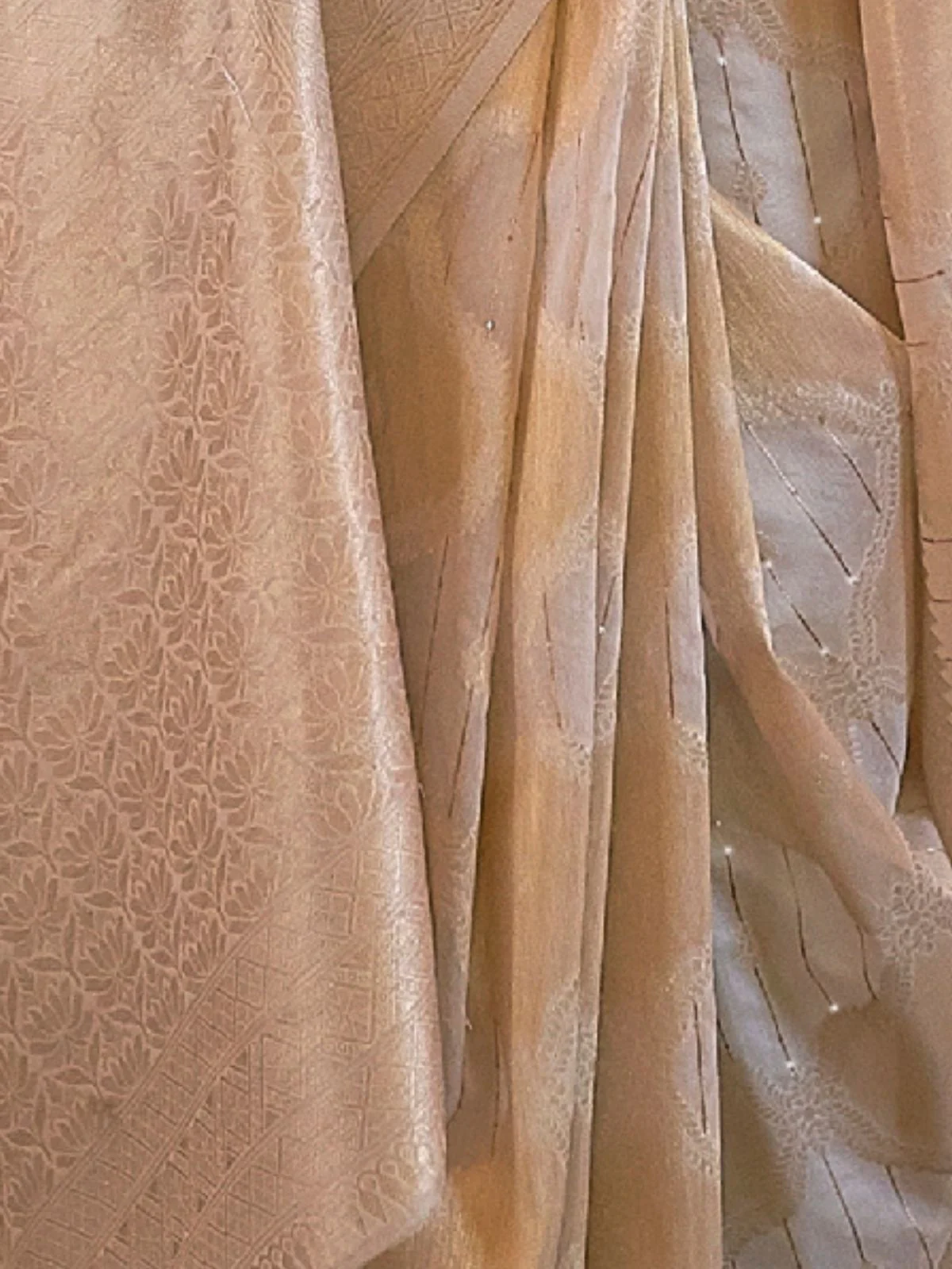 Odette Beige Woven Design Silk Blend Saree With Unstitched Blouse For Women - Image 3