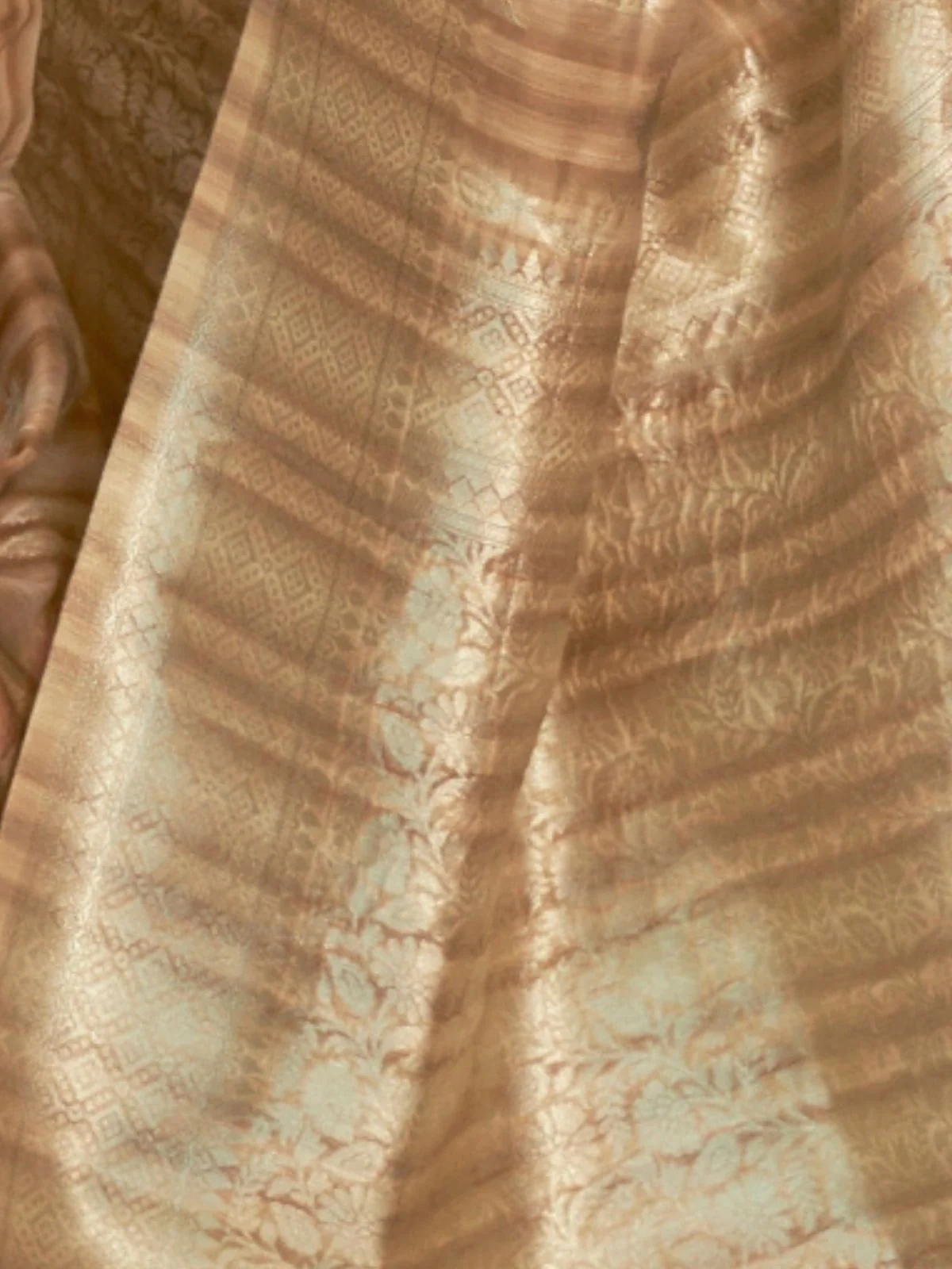 Odette Beige Woven Design Silk Blend Saree With Unstitched Blouse For Women - Image 3