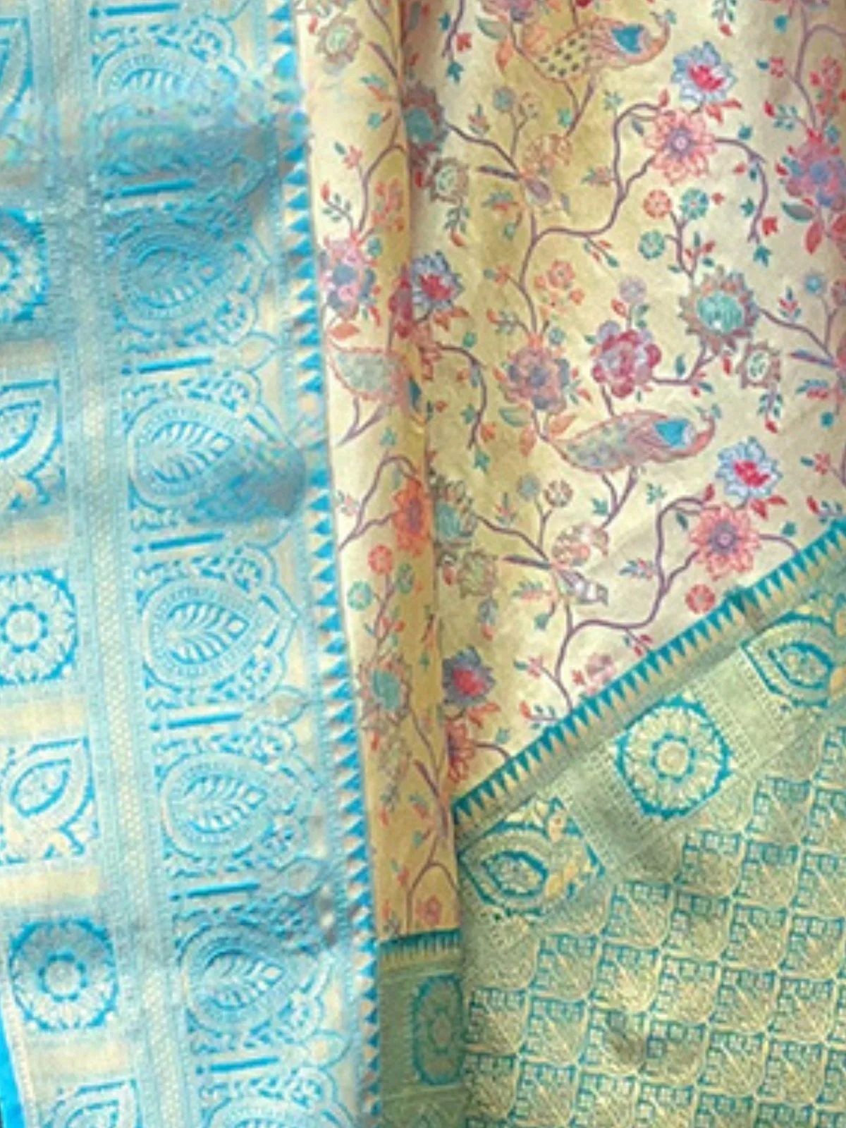 Odette Beige Woven Design Silk Blend Saree With Unstitched Blouse For Women - Image 4