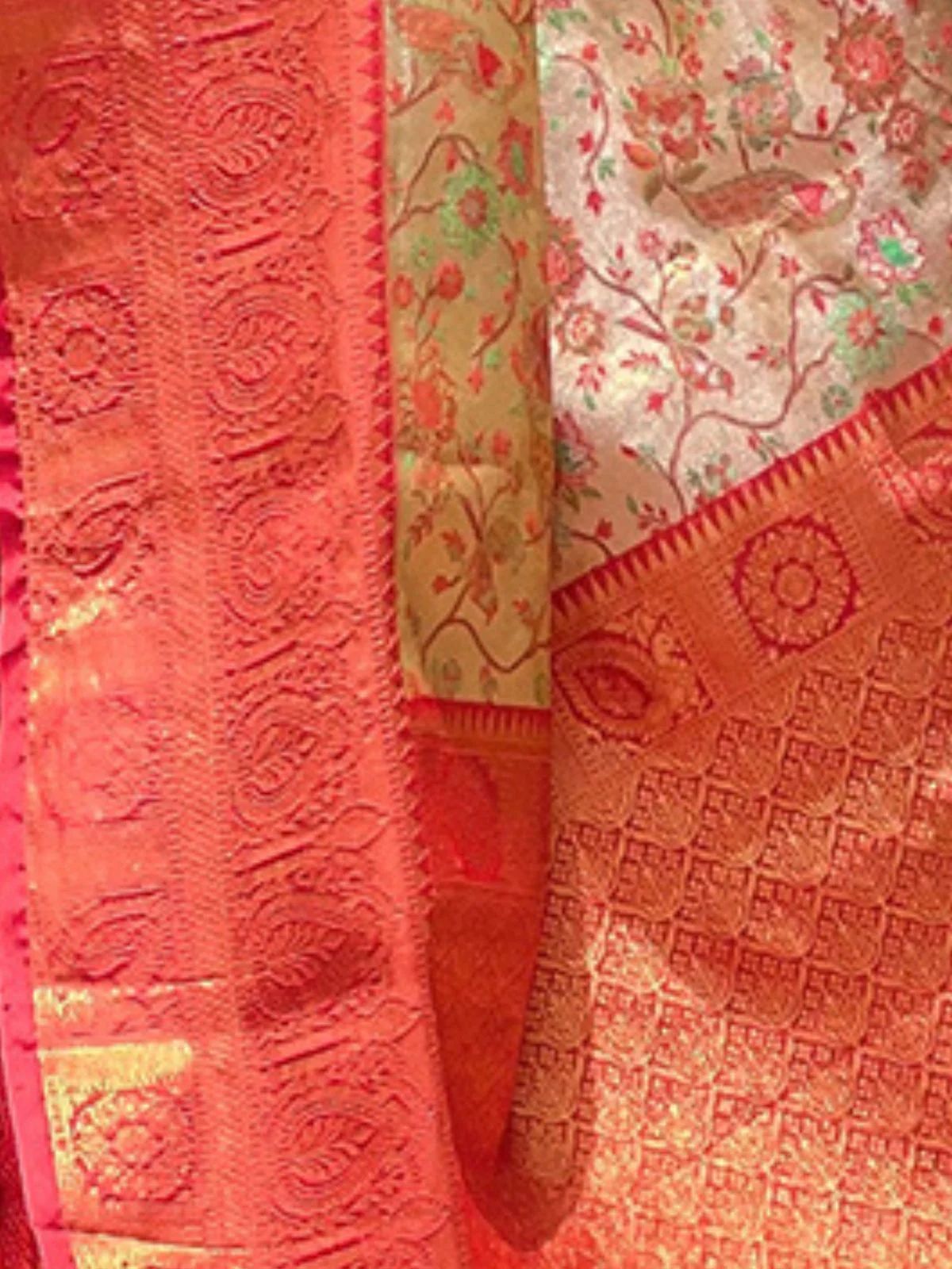 Odette Beige Woven Design Silk Blend Saree With Unstitched Blouse For Women - Image 4