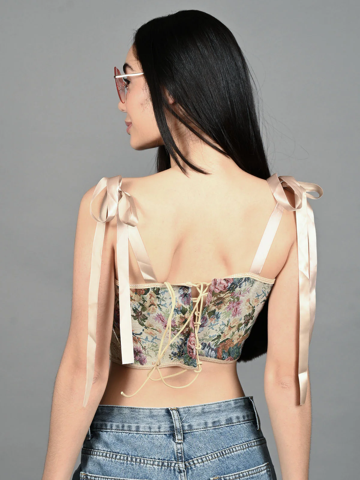 Odette Beige Woven With Lace Corset For Women Stylish Look - Image 4