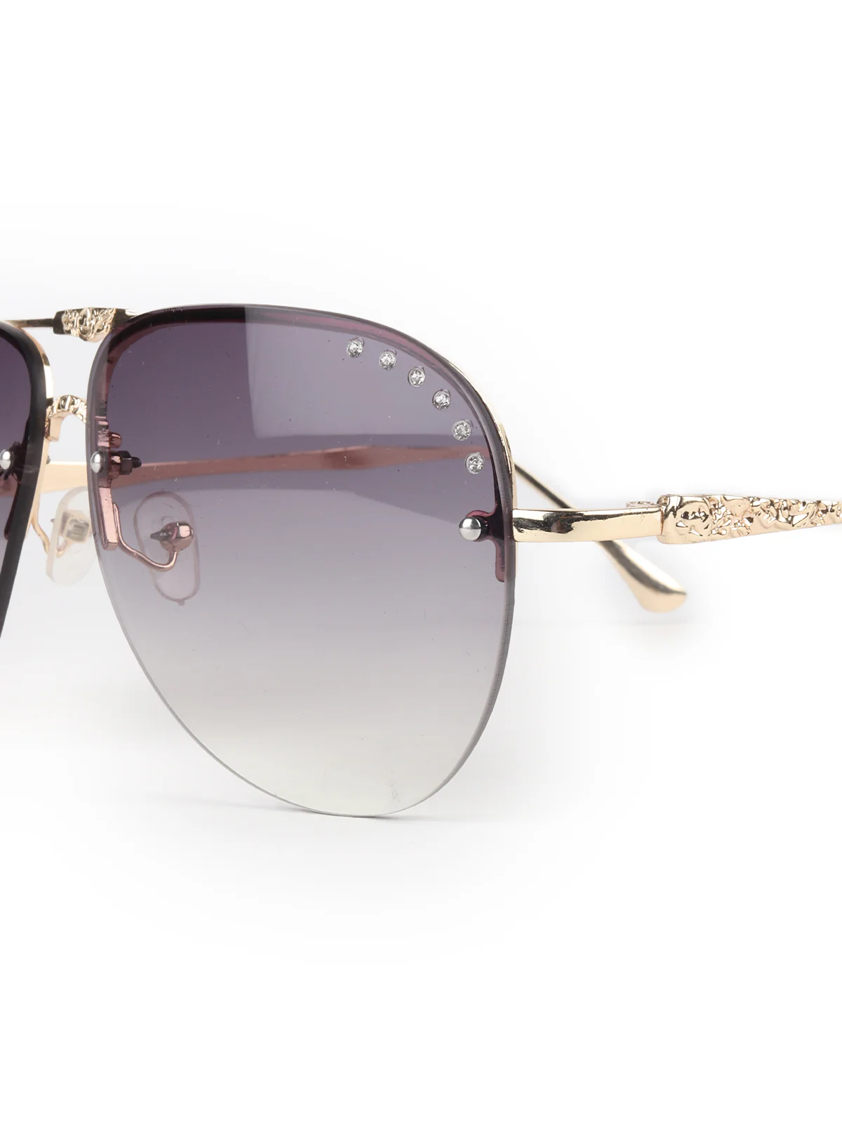 Odette Black Acrylic and Faux Stone Embellished Aviator Sunglasses for Women - Image 6