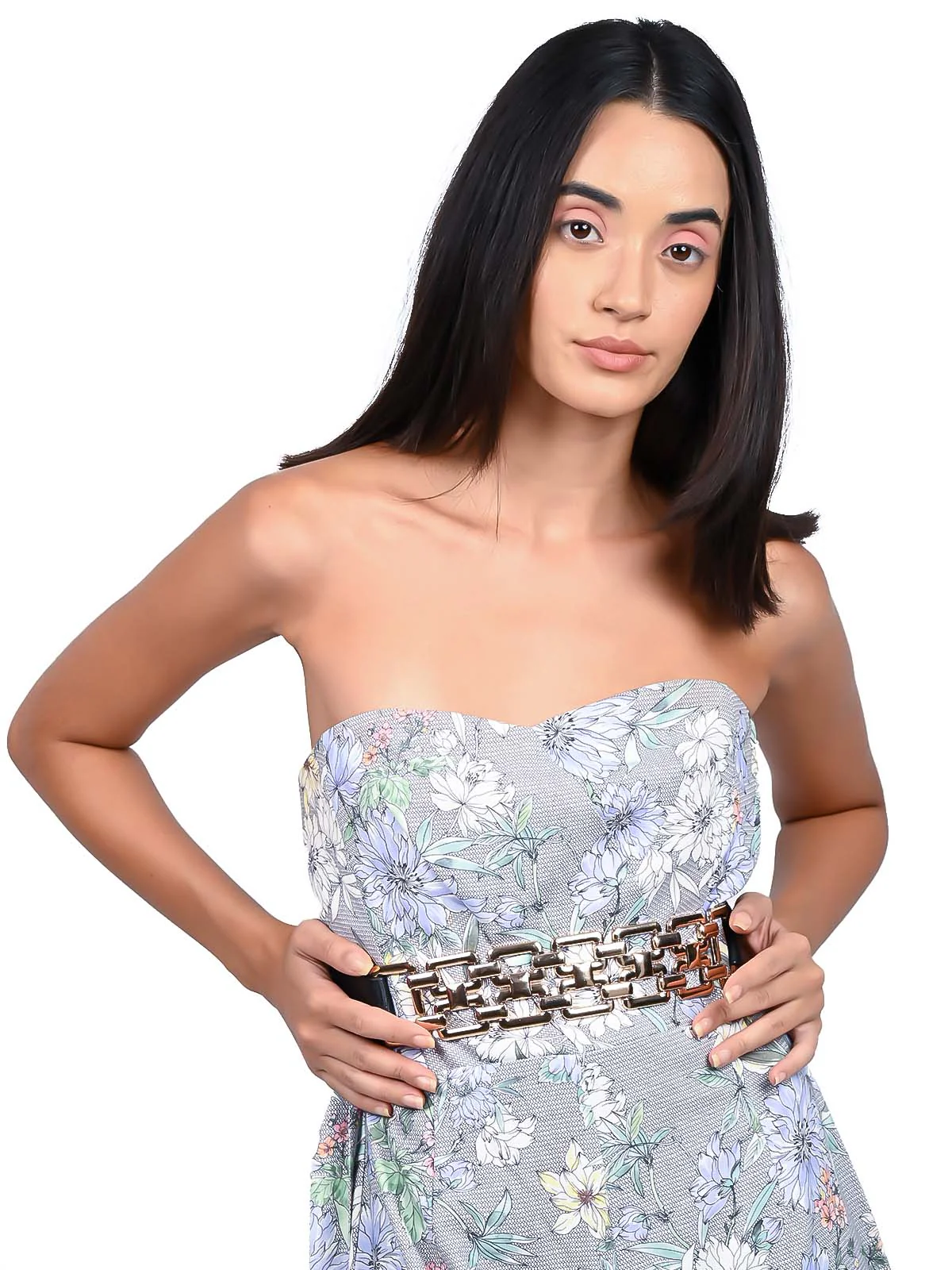 Odette Black Alloy Metallic Design Belt For Women