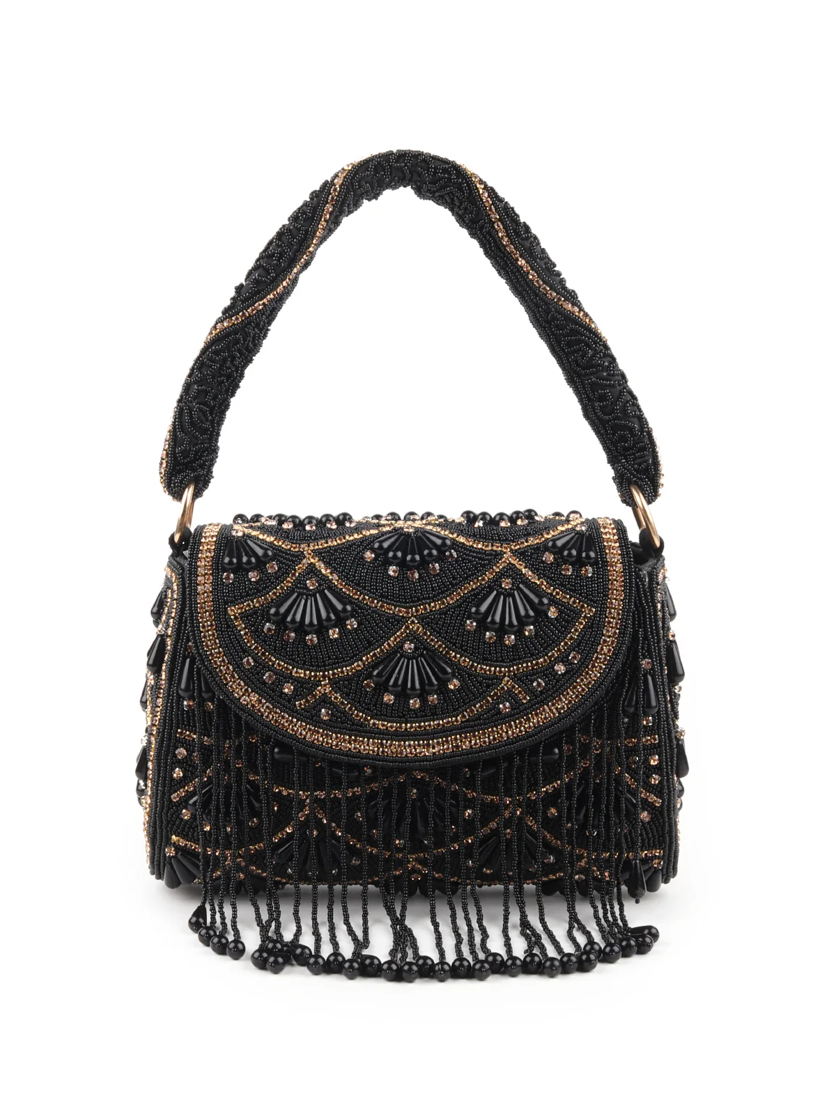 Odette Black and Gold Beads Embroidered Clutch for Women - Image 3
