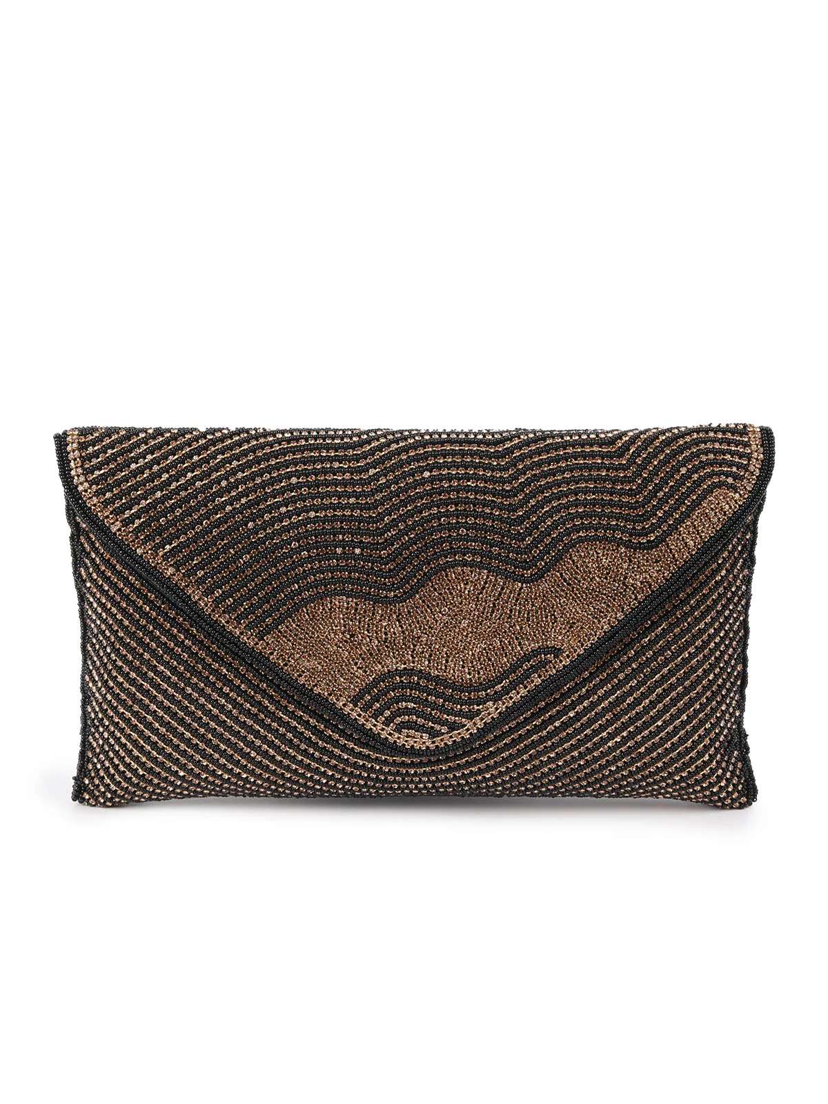 Odette Black And Gold Jute Beads Embellished Clutch With Golden Stone Clutch For Women - Image 3