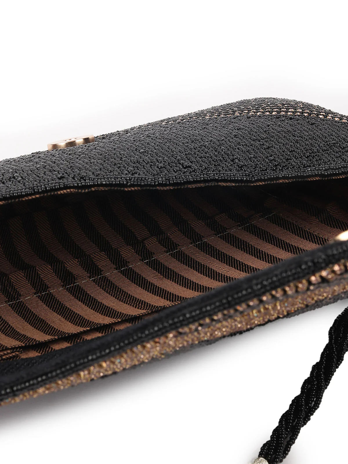 Odette Black And Gold Jute Beads Embellished Clutch With Golden Stone Clutch For Women - Image 6