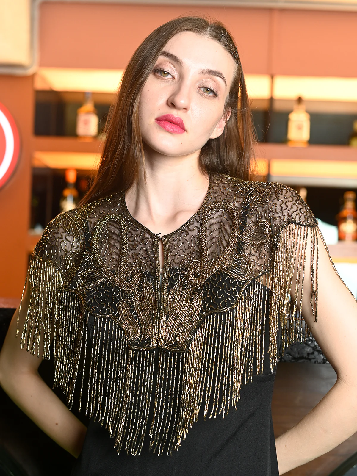 Odette Black And Gold Net Embroidered Cape For Women - Image 2