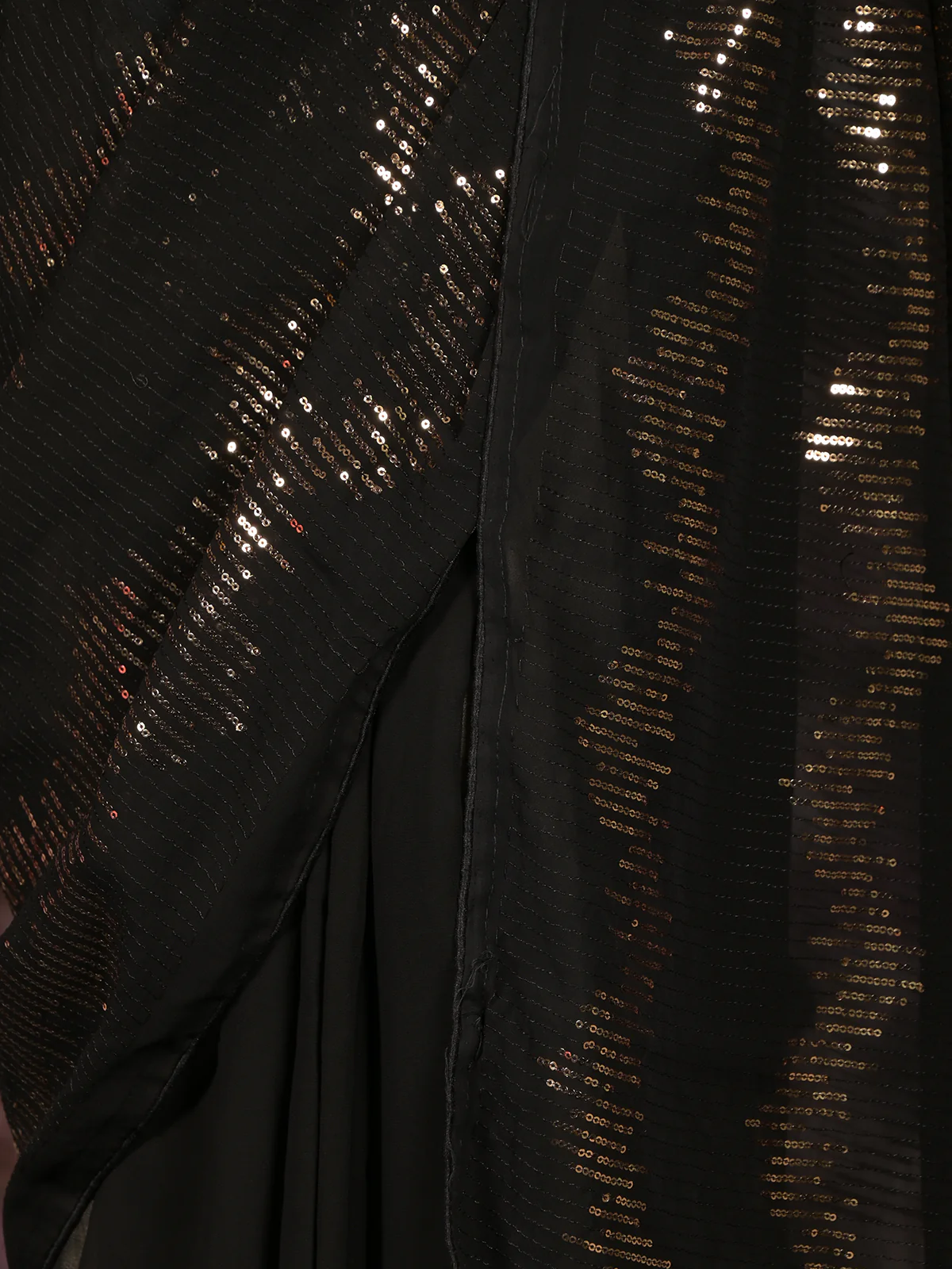 Odette Black and Gold Sequins Embroidered Georgette Saree with Unstitched Blouse for Women - Image 5