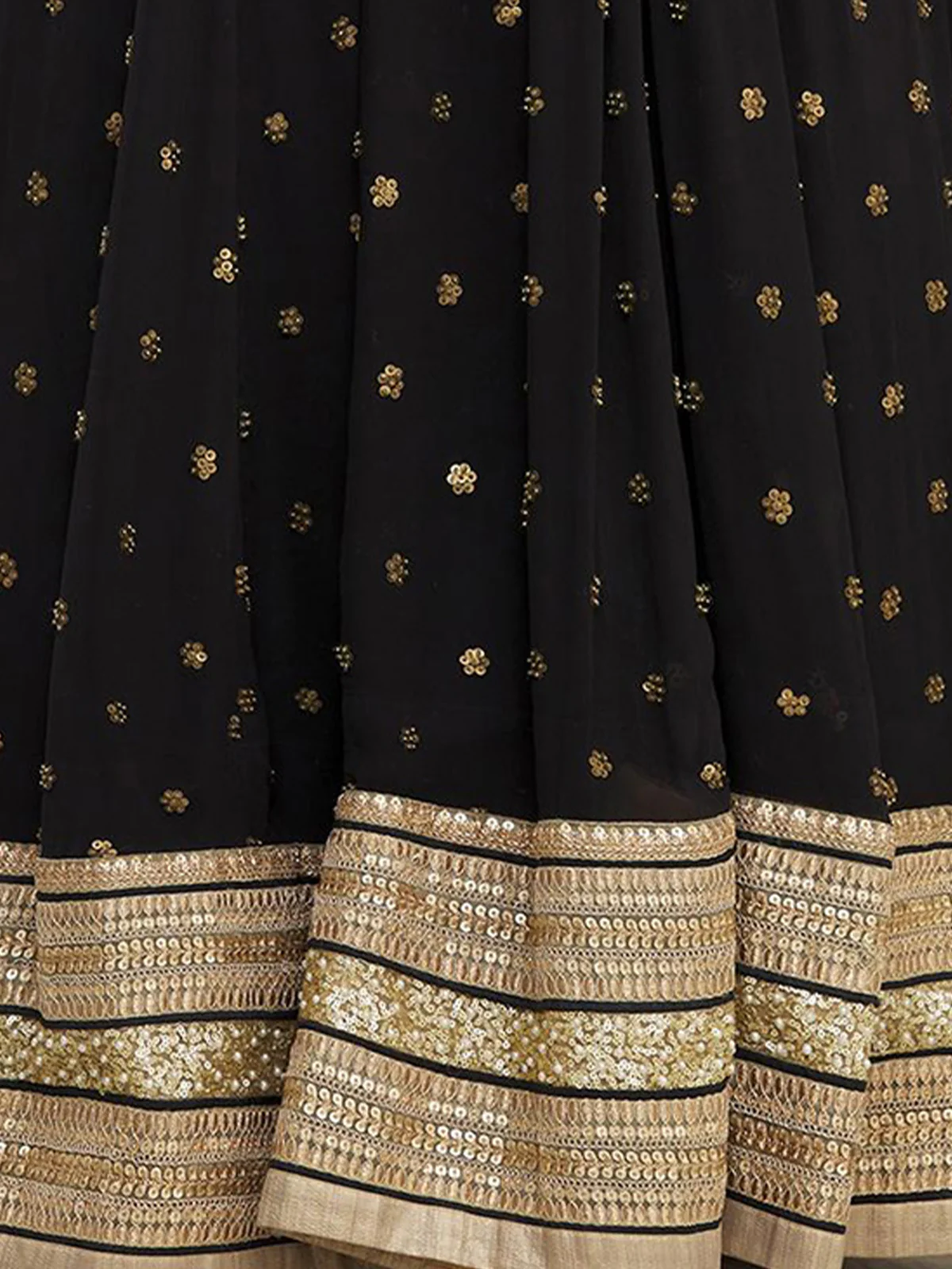 Odette Black And Gold Sequins Embroidered Semi Stitched Lehenga With Unstitched Blouse  For Women - Image 5