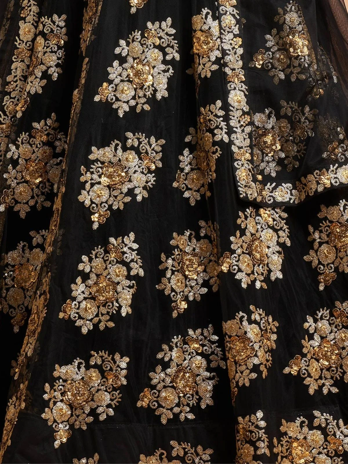 Odette Black And Gold Soft Net Embroidered Semi Stitched Lehenga With Blouse For Women - Image 6